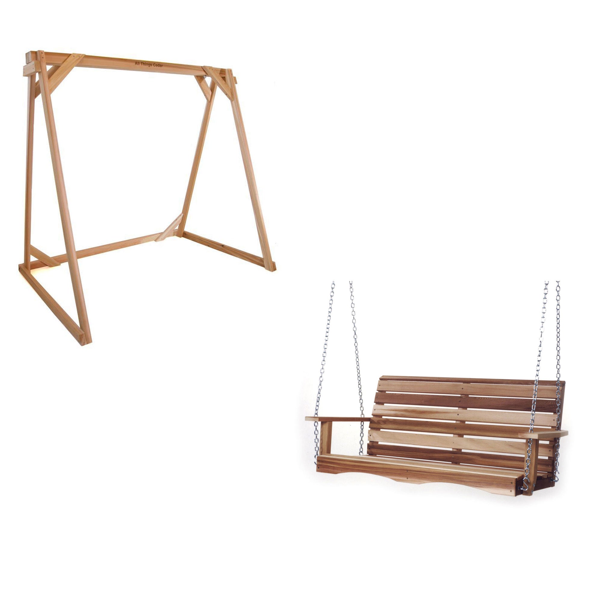 All Things Cedar PS48 Red Cedar 4 ft Porch Swing w/AF72 Red Cedar A-frame