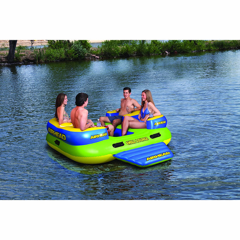 Airehead Chill Lounge 4 Person Lake Inflatable Floating Island, Multicolored