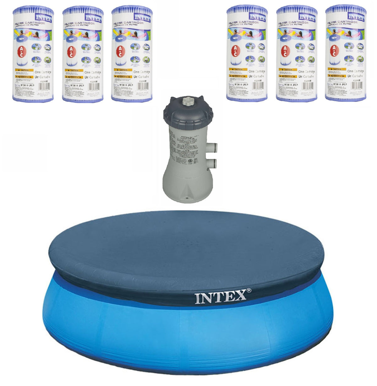 INTEX Pool Cover w/ Pool Cartridge Pump System w/ Intex Pool Filter (6 Pack)