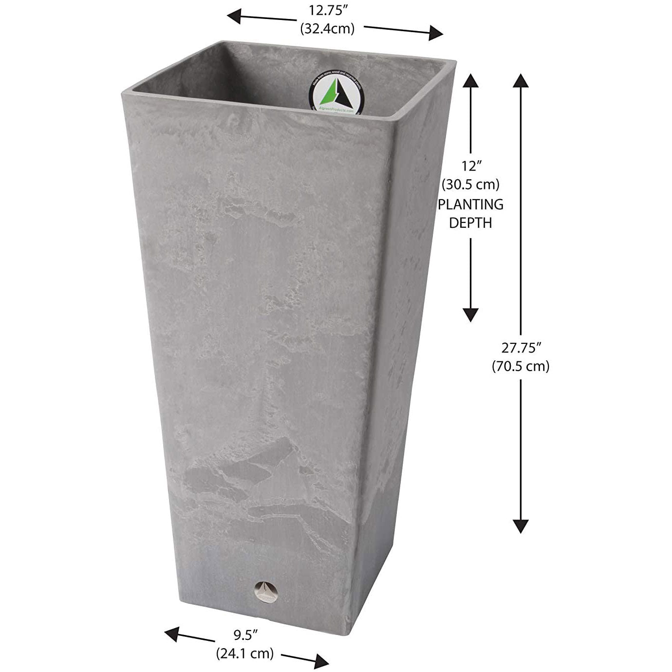 Algreen Valencia Square 13x13x28 Inch Flower Garden Plant Pot Planter, Gray
