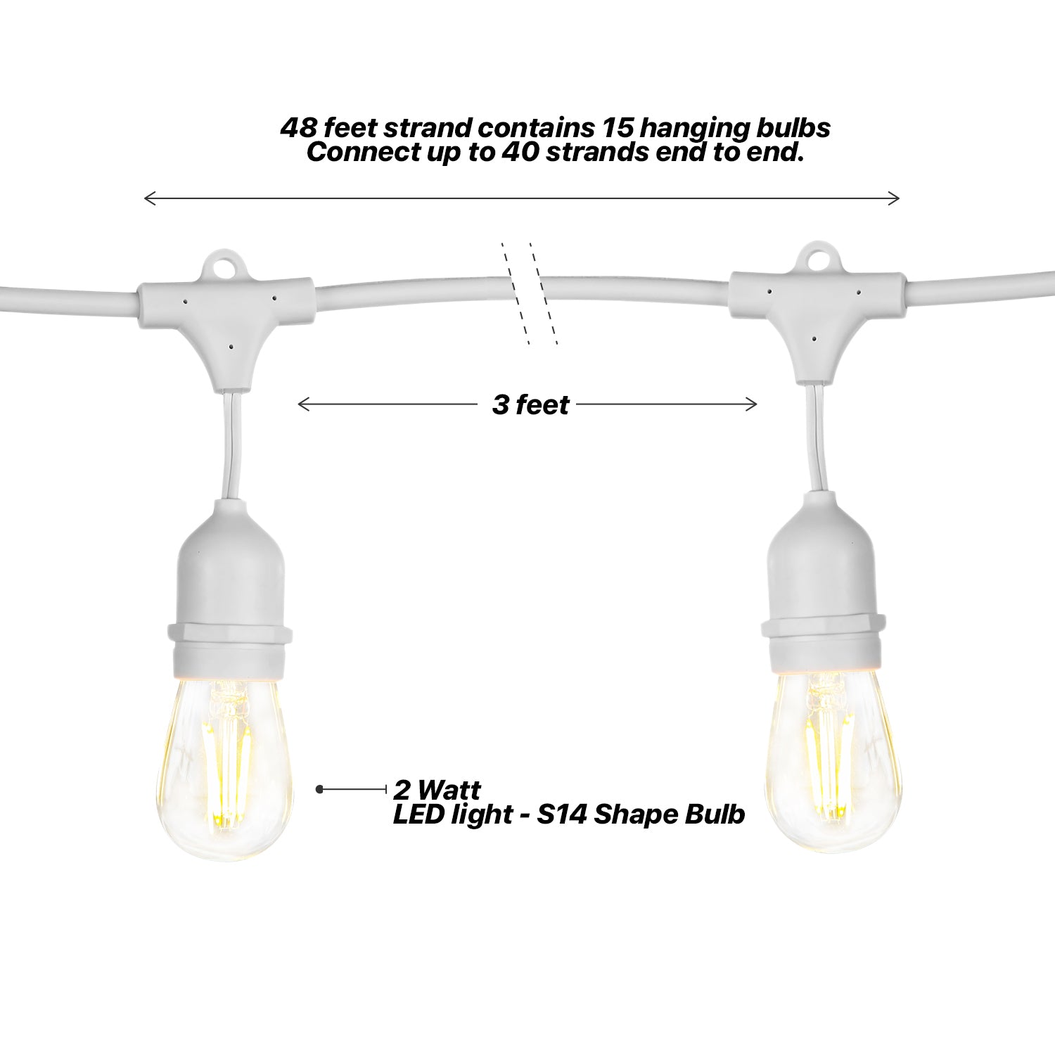Brightech Ambience White LED Waterproof Outdoor String Lights, 48 Ft. (Used) - VMInnovations