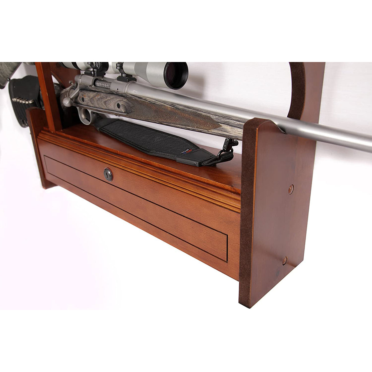 American Furniture Wood Home Wall Mount 4 Rifle Gun Rack Medium Brown(For Parts)