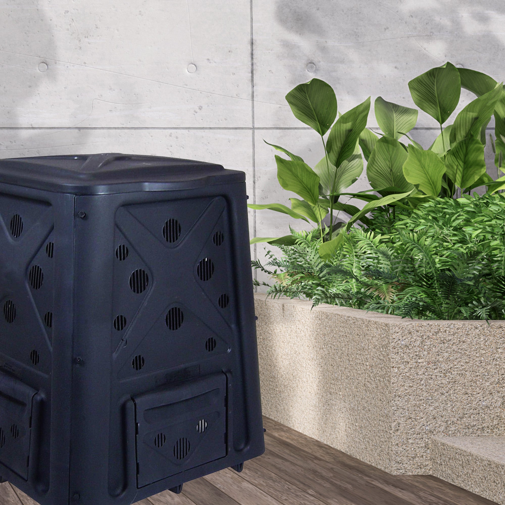 Redmon 65 Gal Capacity Compost Bin w/ Lift Off Lid and 4 Door Access (For Parts) - VMInnovations