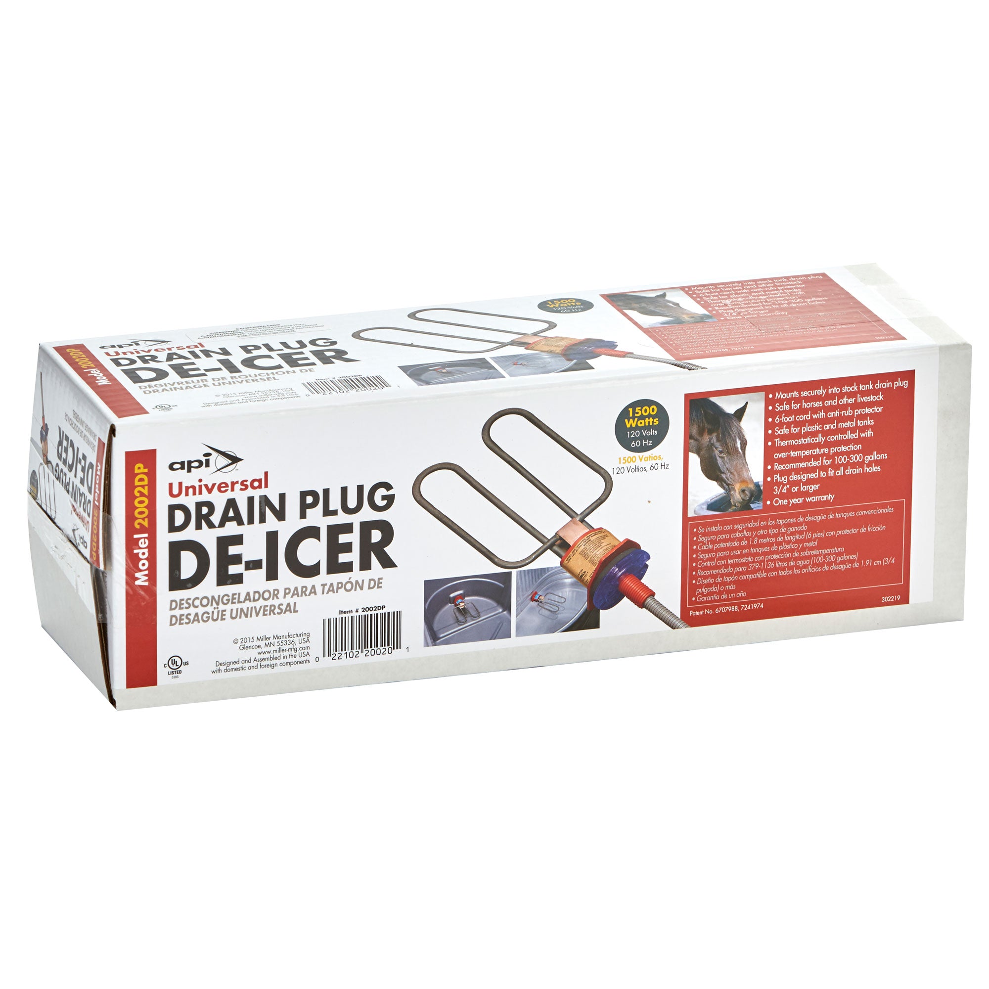 API 2002DP Universal 1500 Watt Livestock Water Tank Drain Plug Deicer Heater - VMInnovations