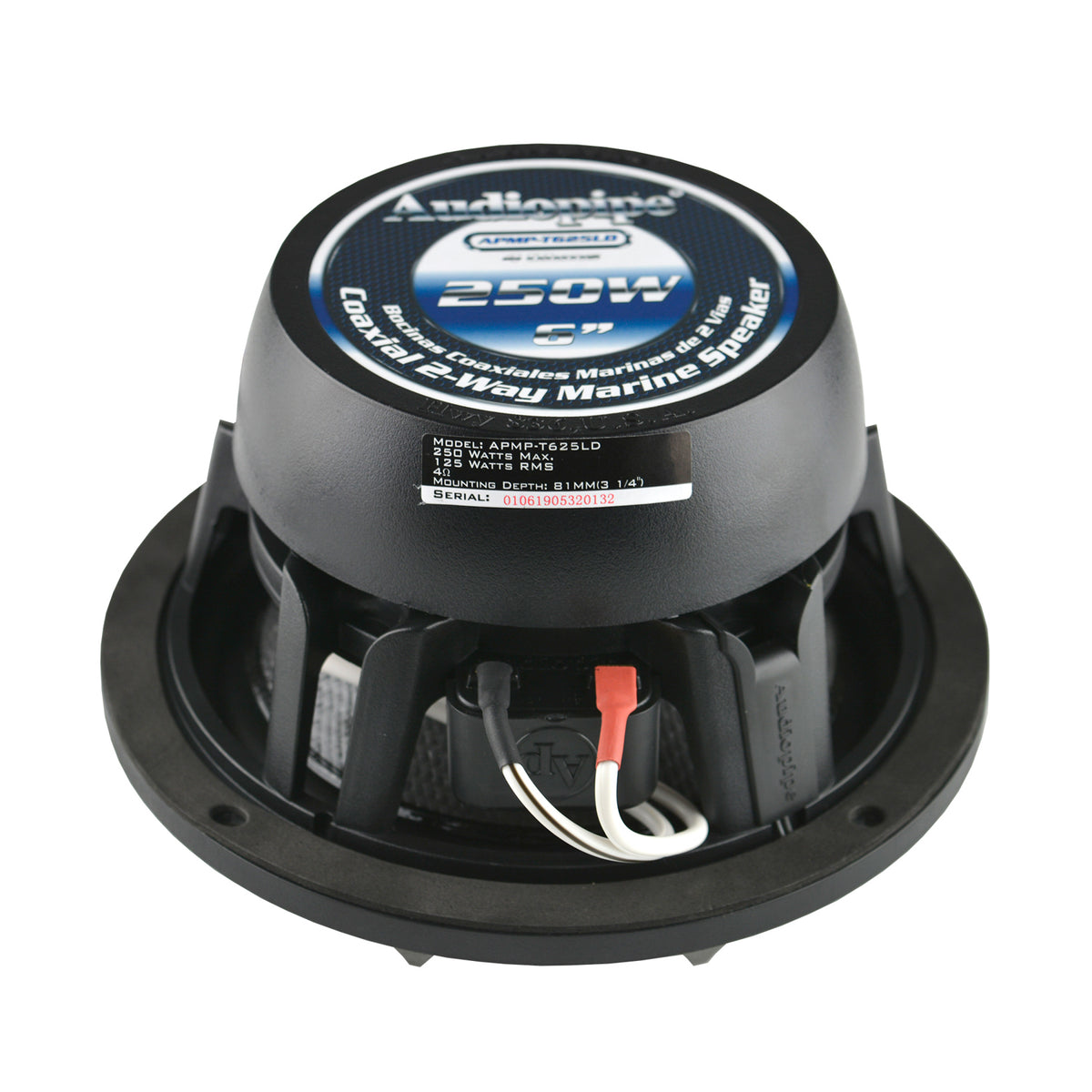 Audiopipe APMP-T625LD 6.5 Inch 250 Watt 4 Ohm 2 Way Marine Audio Speaker, Silver