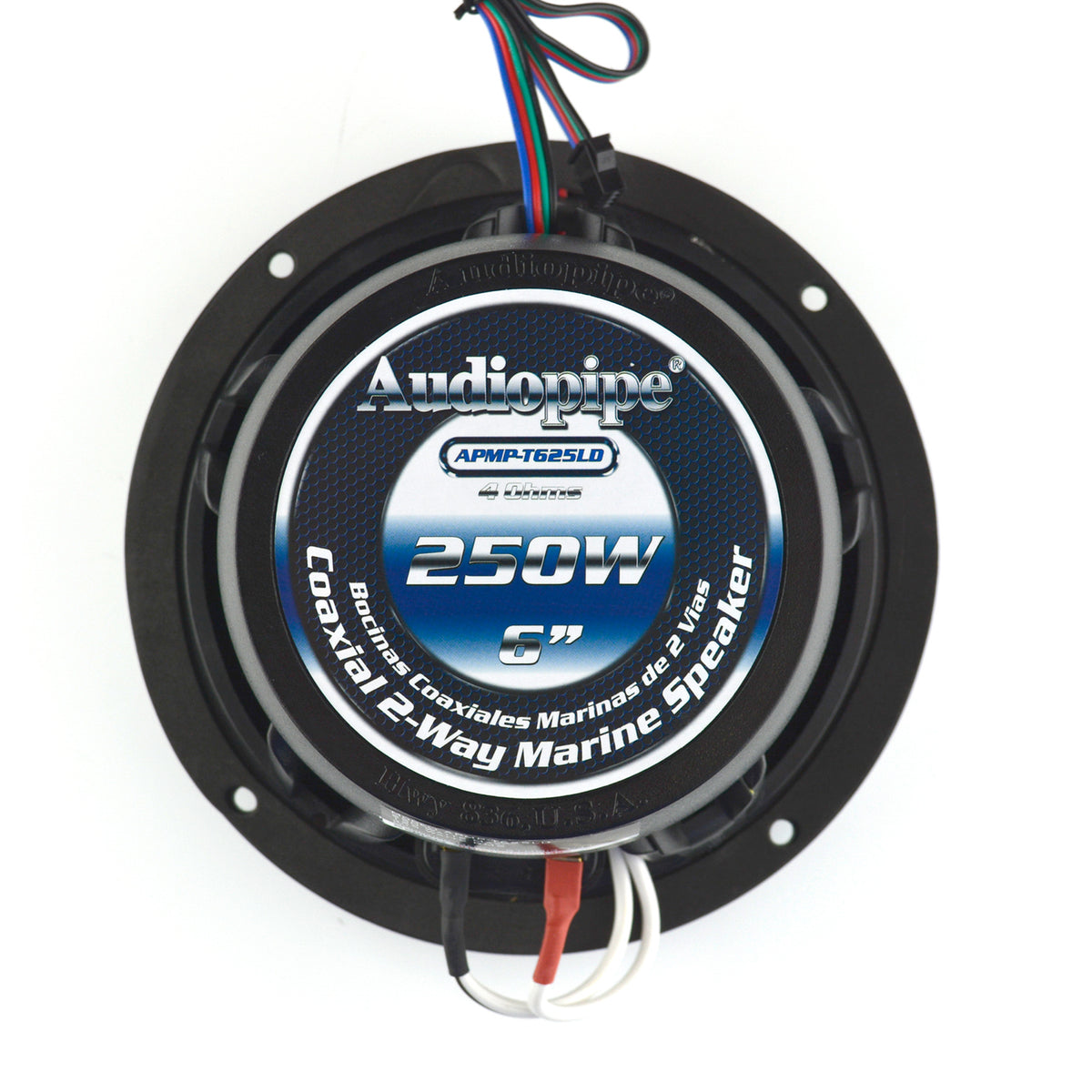 Audiopipe APMP-T625LD 6.5 Inch 250 Watt 4 Ohm 2 Way Marine Audio Speaker, Silver