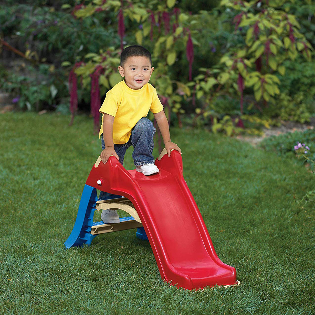 American Plastic Toys Indoor & Outdoor Folding Baby Toddler Slide, Red(Open Box)