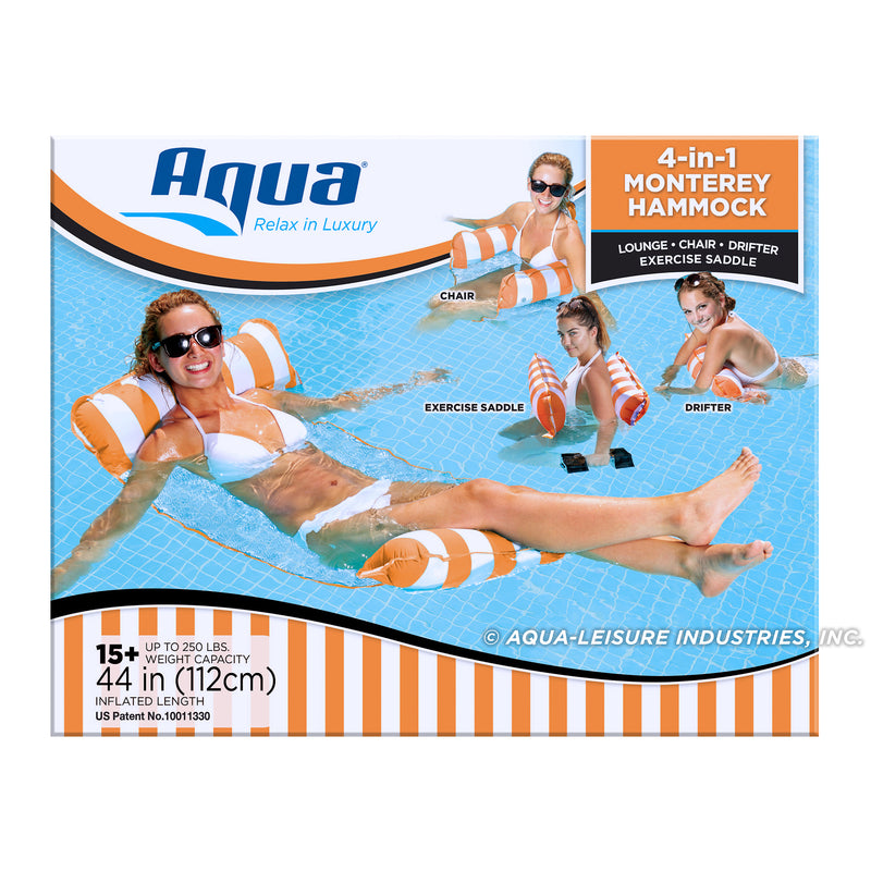 AquaLeisure 4-in-1 Monterey Hammock Swimming Pool Float, Orange/White Stripe