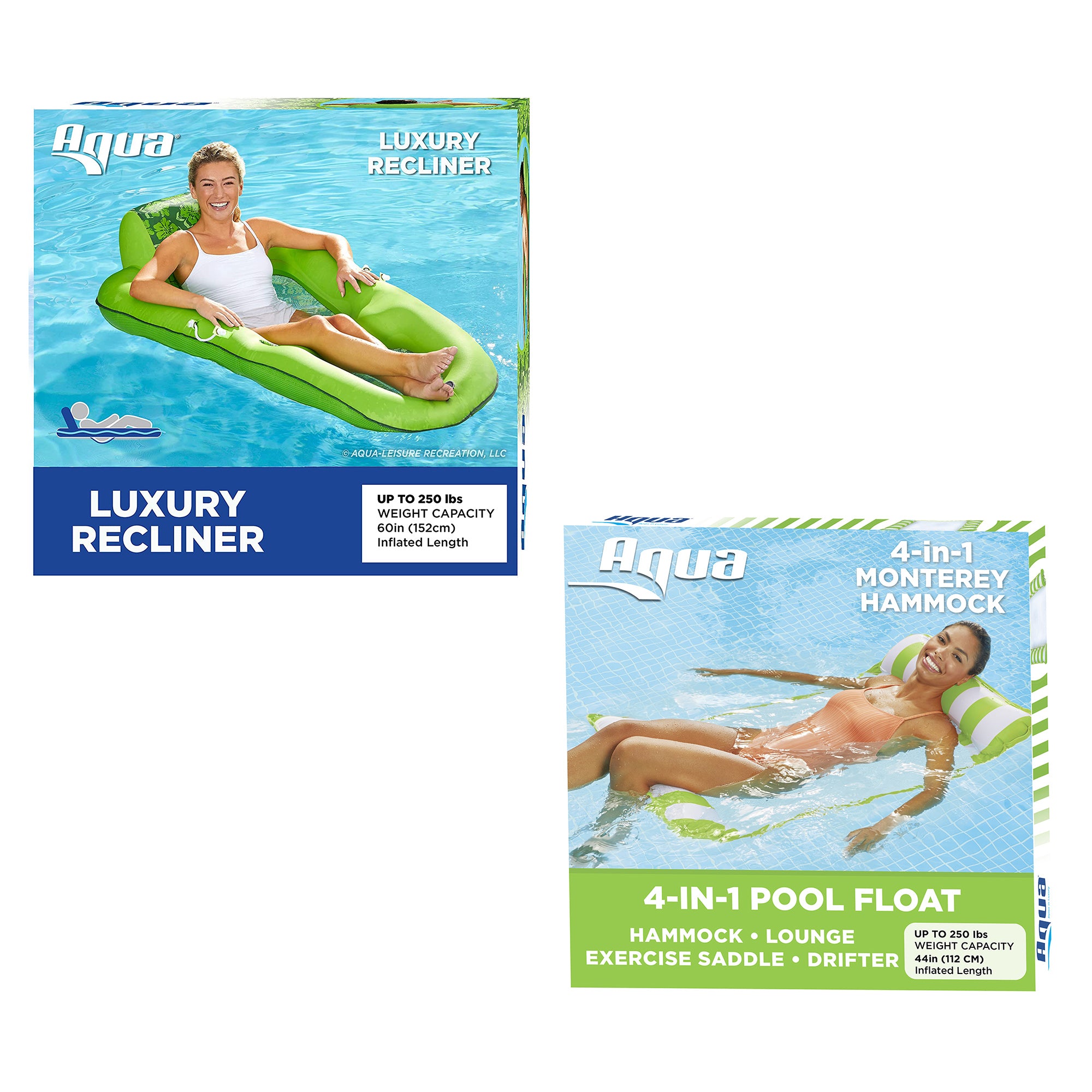 Aqua Leisure Water 4-in-1 Pool Hammock, Lime & Luxury Recliner Float, Green - VMInnovations