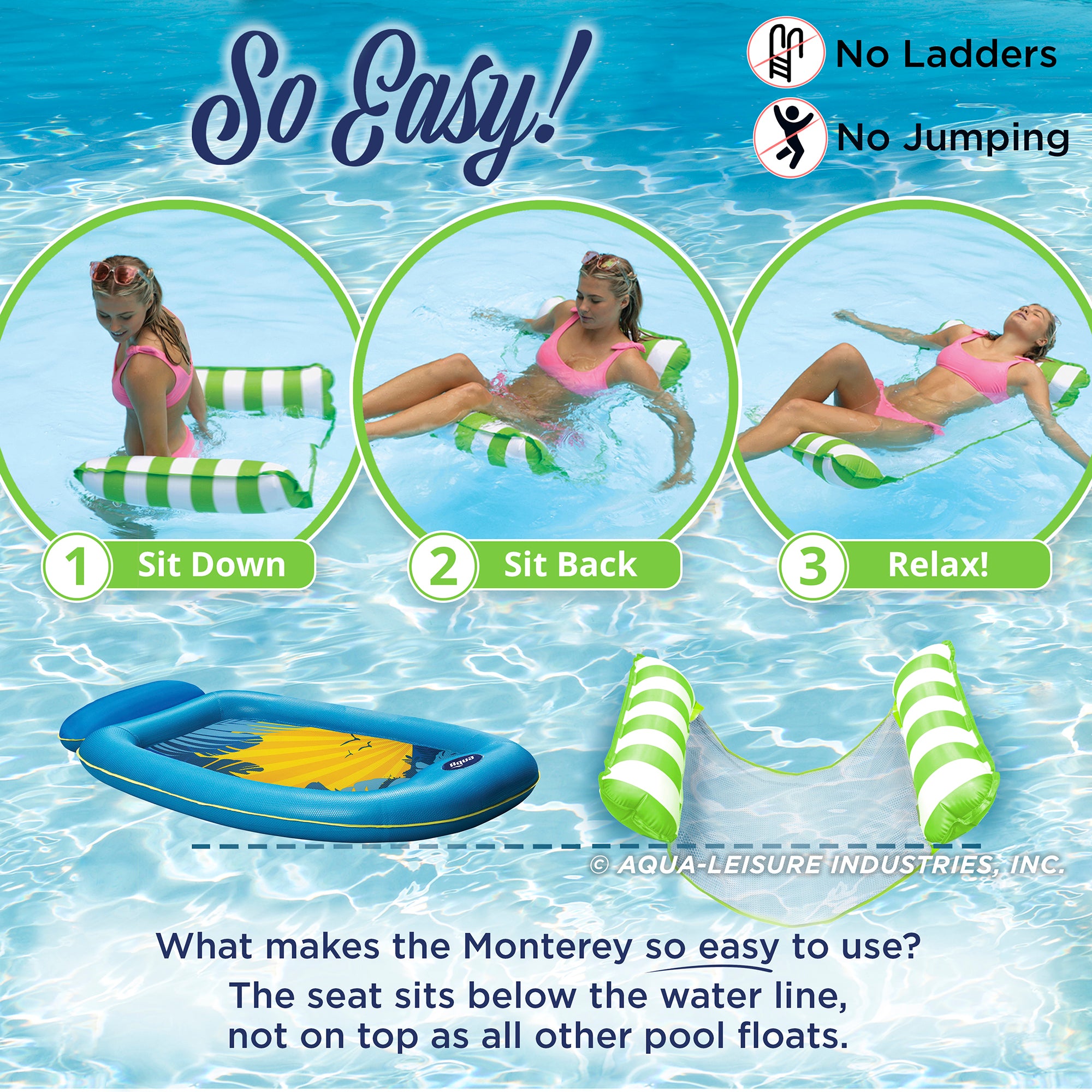 Aqua Leisure Supersized Floating Party Plank & Monterey 4-in-1 Pool Hammock - VMInnovations