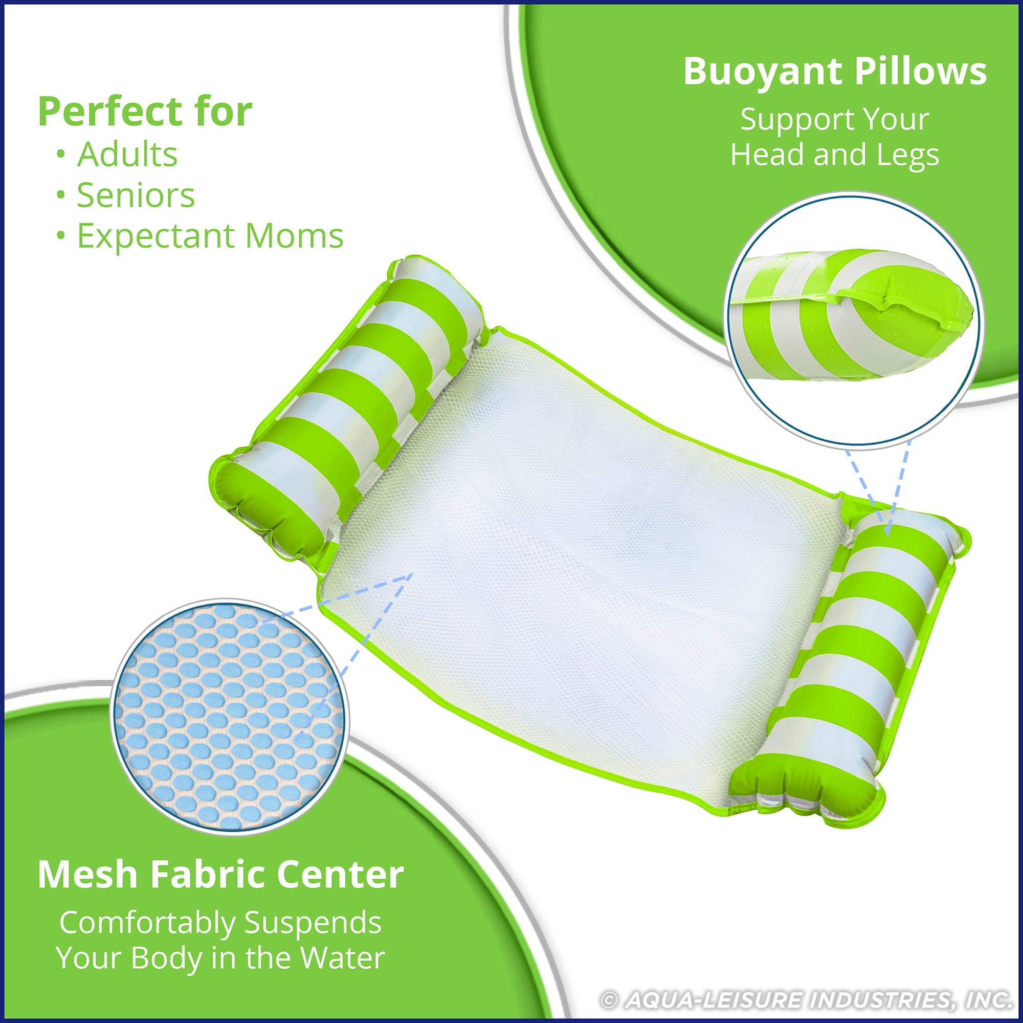 Aqua Leisure Water 4-in-1 Pool Hammock, Lime Green & Zero Gravity Float, Green - VMInnovations