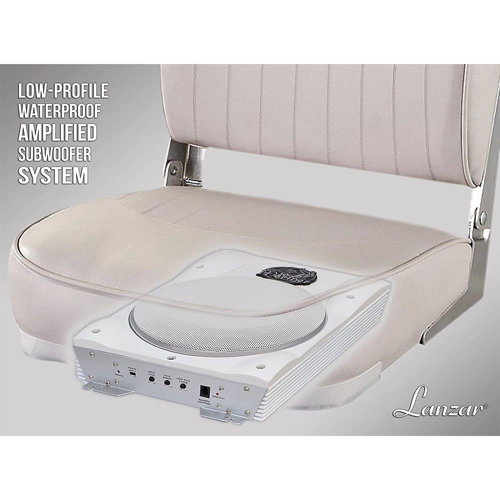 Lanzar AQTB8 1000 Watt Slim Waterproof Amplified Marine Subwoofer System, White - VMInnovations