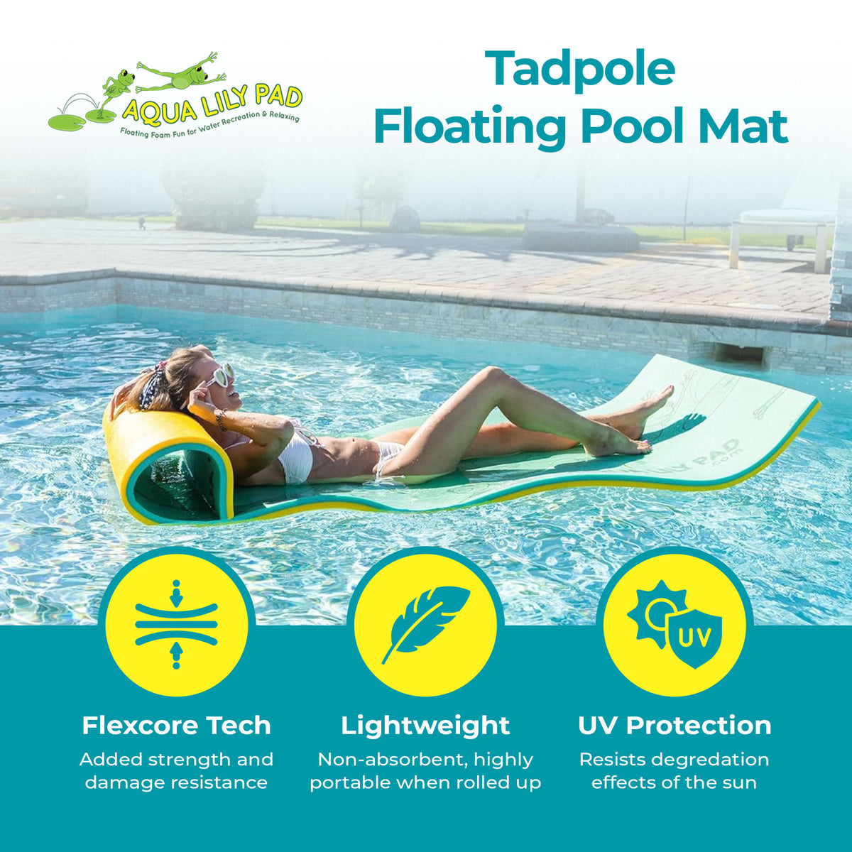 Aqua Lily Pad Tadpole Single Adult Floating Pool Mat, Green/Yellow (For Parts)
