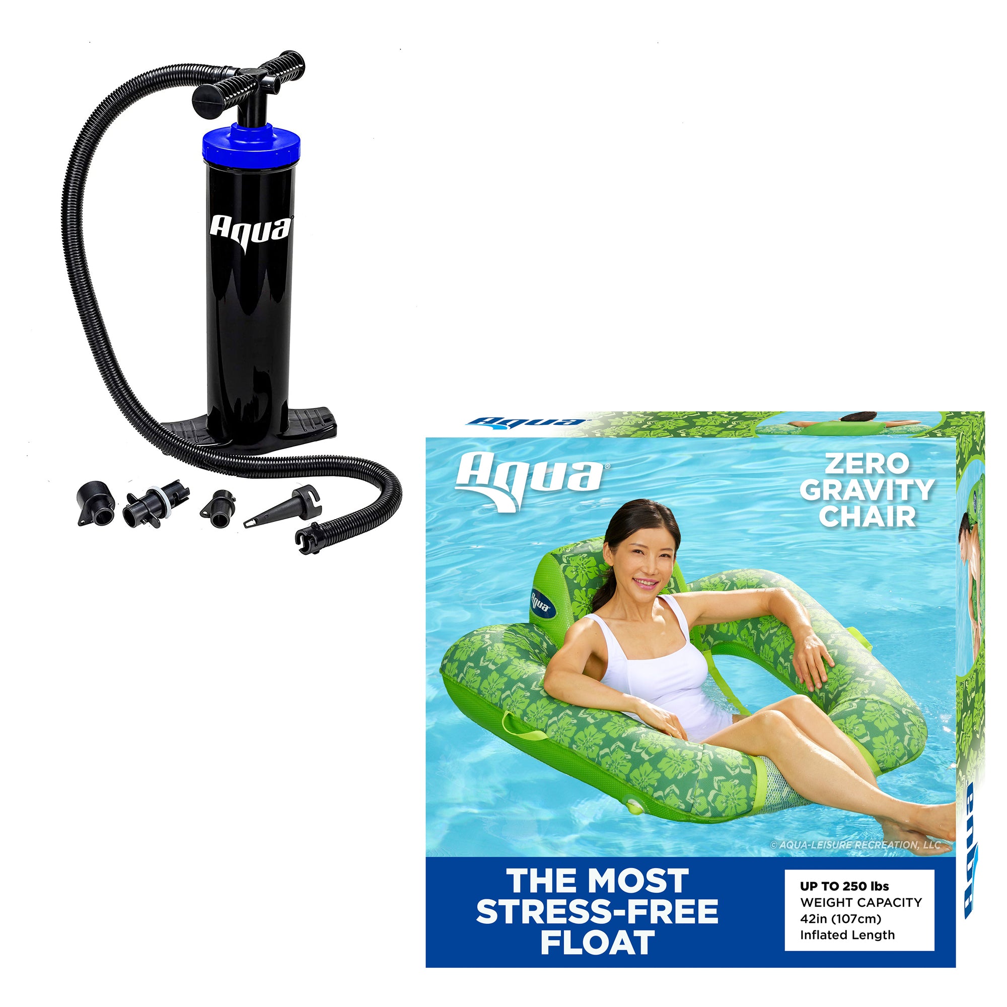 Aqua Leisure Zero Gravity Swimming Pool Lounge Chair Float, Green w/ Hand Pump - VMInnovations