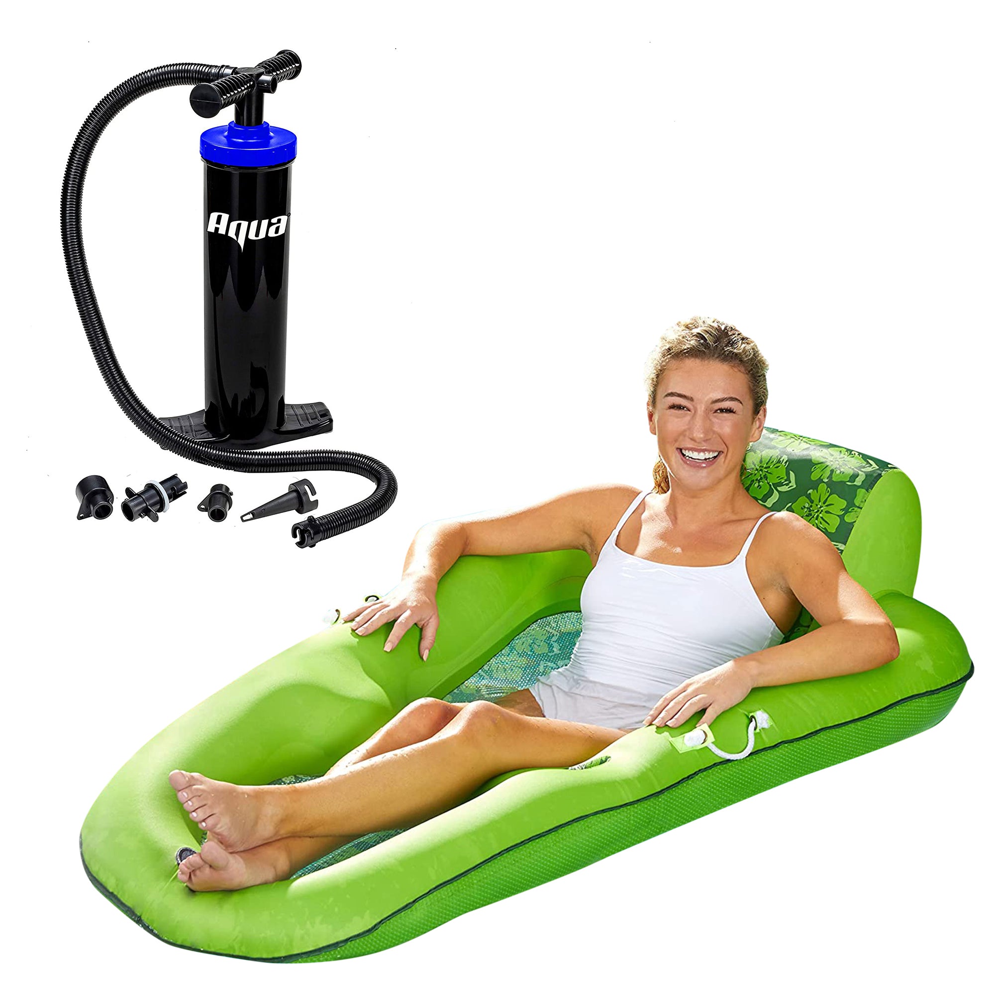 Aqua Leisure Luxury Recliner Swimming Pool Lounge Chair Float Green w/ Hand Pump - VMInnovations
