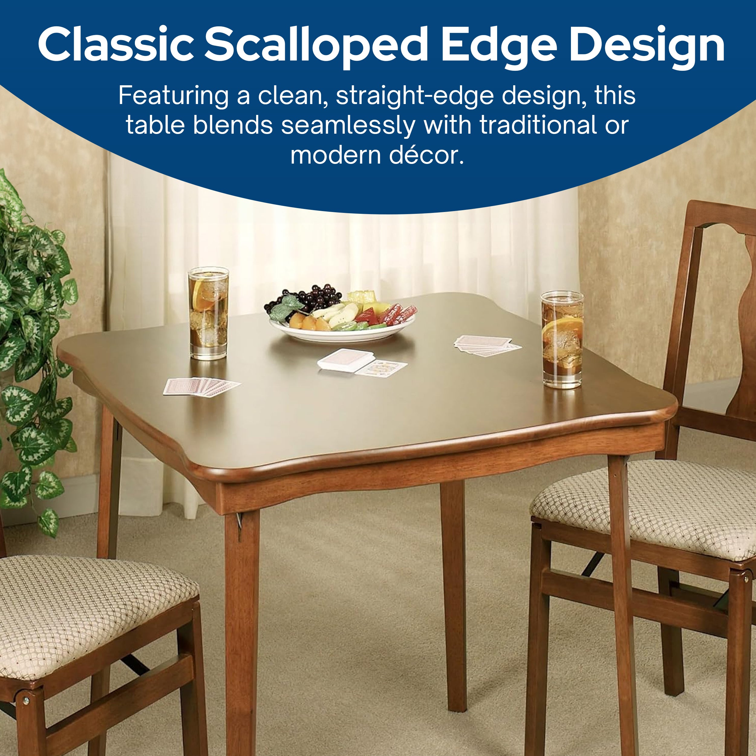 MECO Stakmore Scalloped Edge Compact Folding Card Table, Cherry (Open Box)
