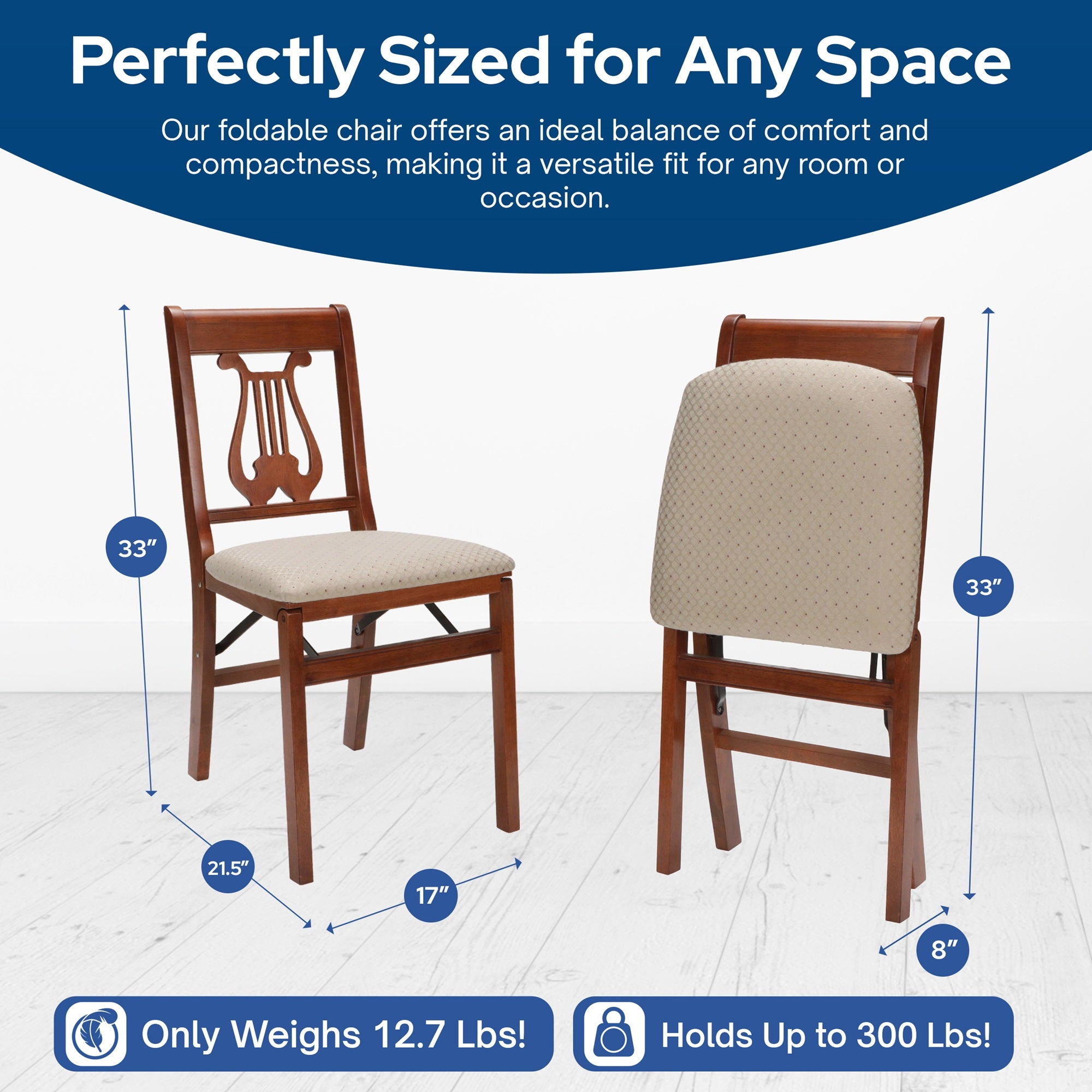 Stakmore Music Back Wooden Folding Chairs with Padded Seats, Cherry, Set of 2 - VMInnovations