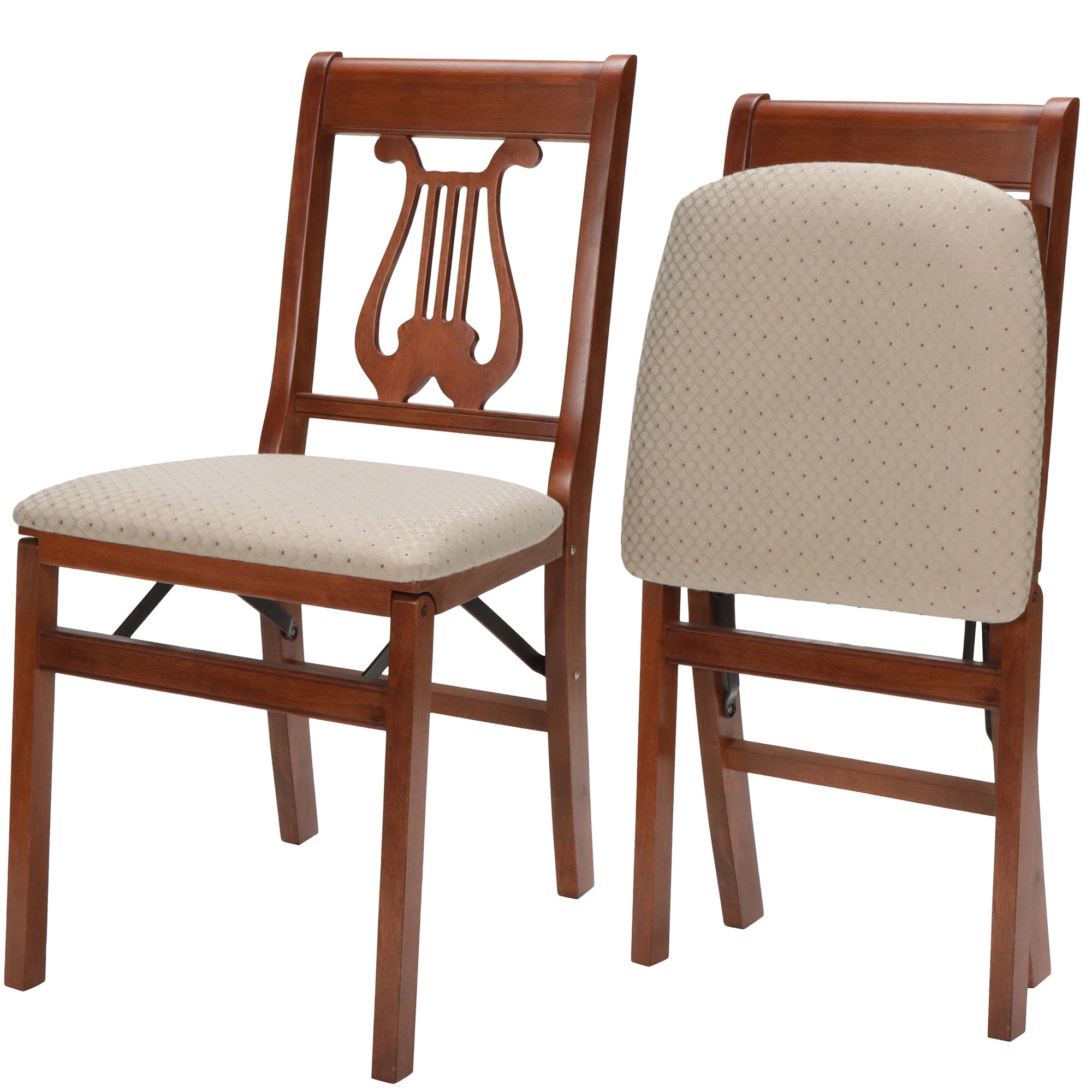 Stakmore Music Back Wooden Folding Chairs with Padded Seats, Cherry, Set of 2 - VMInnovations