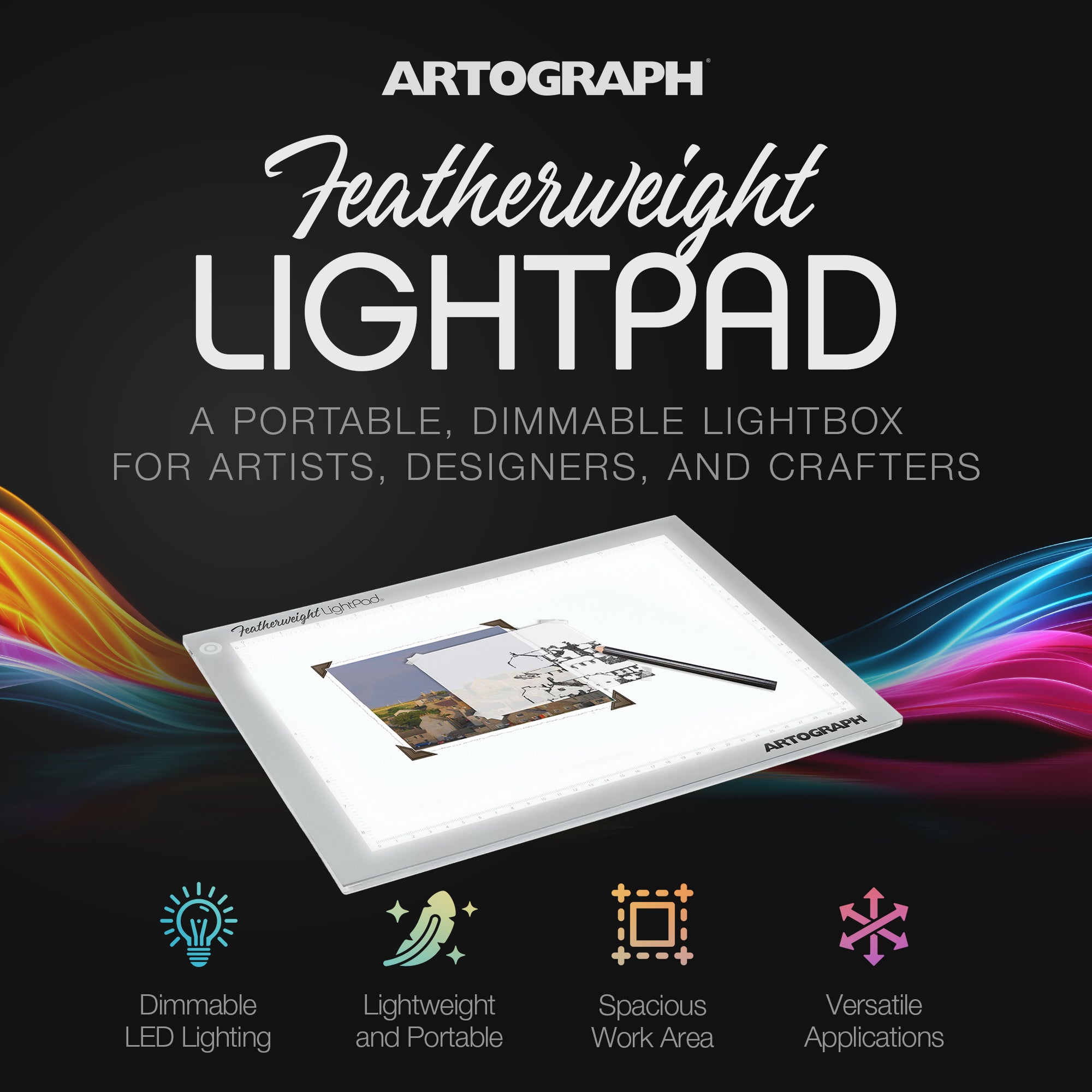 Artograph Featherweight LightPad, 9" x 12" Dimmable LED Light Box for Drawing