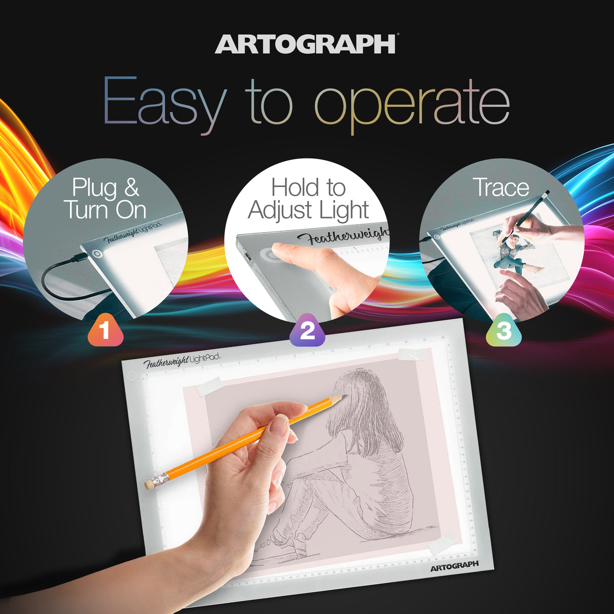Artograph Featherweight LightPad, 9" x 12" Dimmable LED Light Box for Drawing