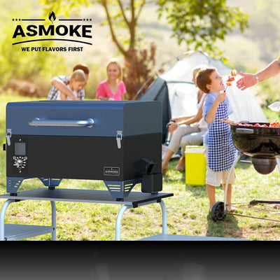 ASMOKE Portable 256 Sq Inch Wood Pellet Grill & Smoker w/Starter Kit, Blue(Used)