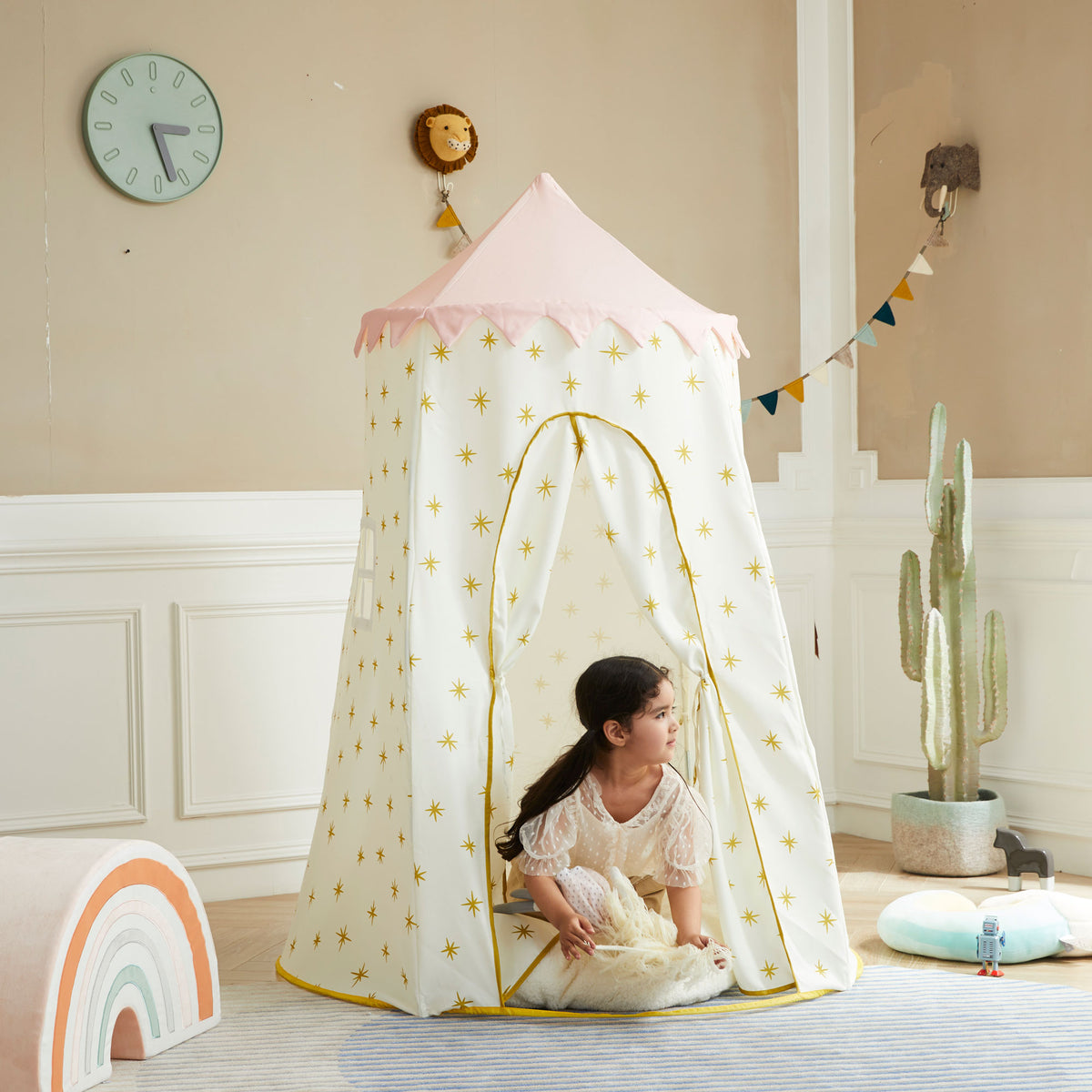 Wonder&Wise Indoor Childrens Kid Foldable Canvas Pop Up Play Tent Toy, Starburst