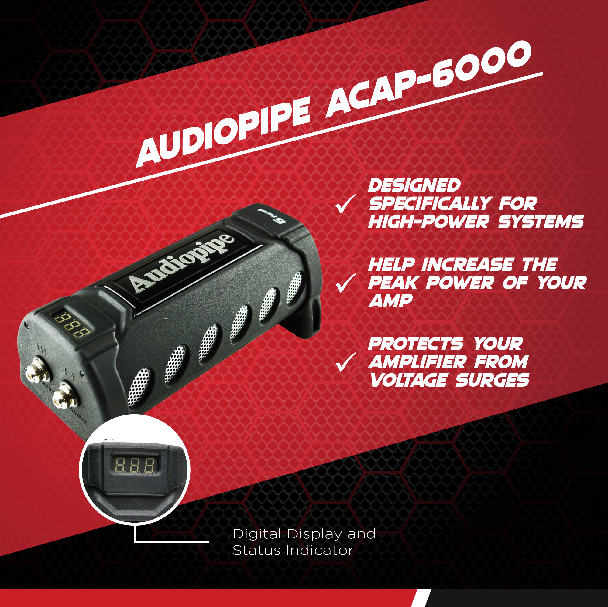 Audiopipe ACAP-6000 6 Power Car Audio Capacitor Digital Display Black (2 Pack) - VMInnovations