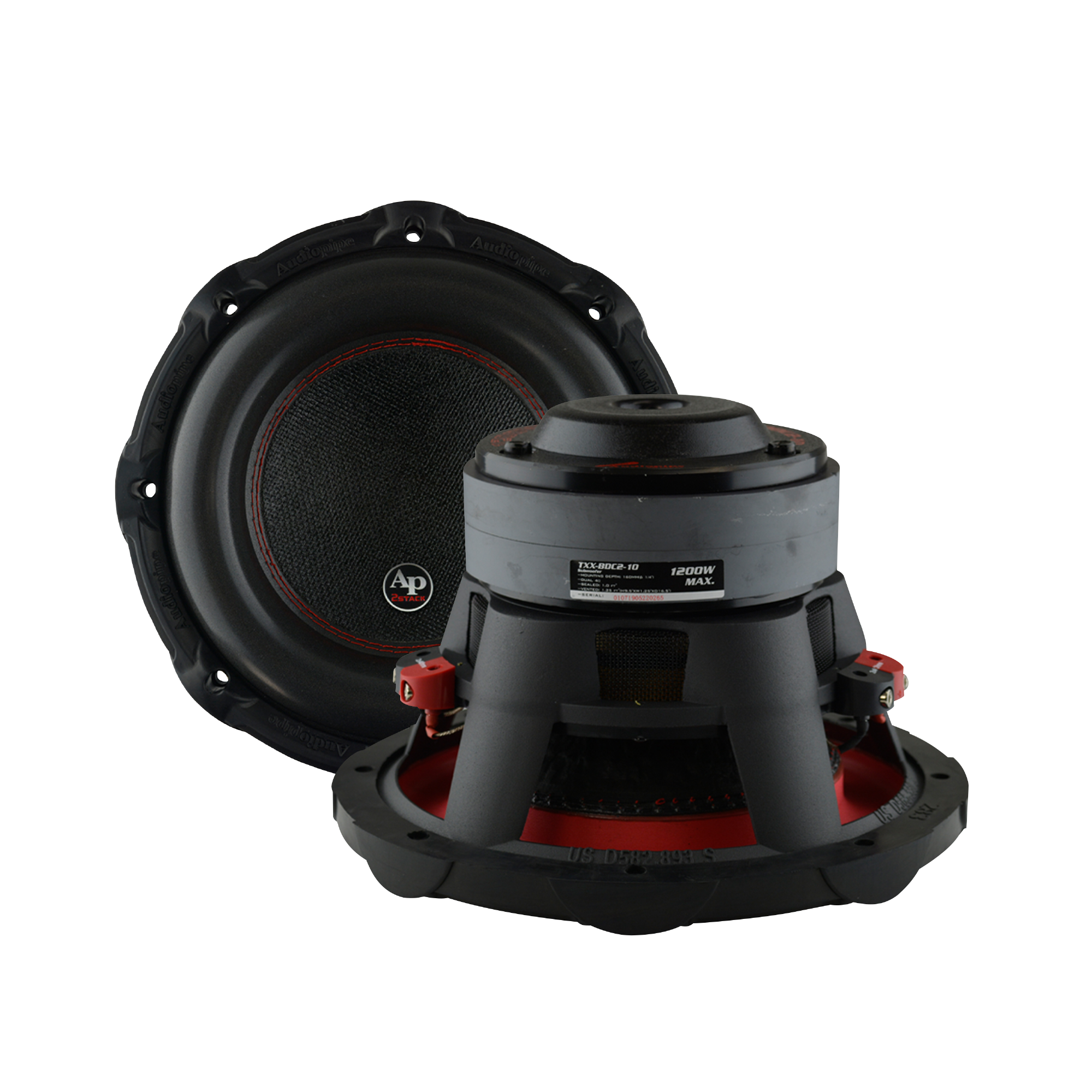 AudioPipe TXX-BDC2-10 High Power 1200W 10" 4 Ohm DVC Car Audio Subwoofer, Black