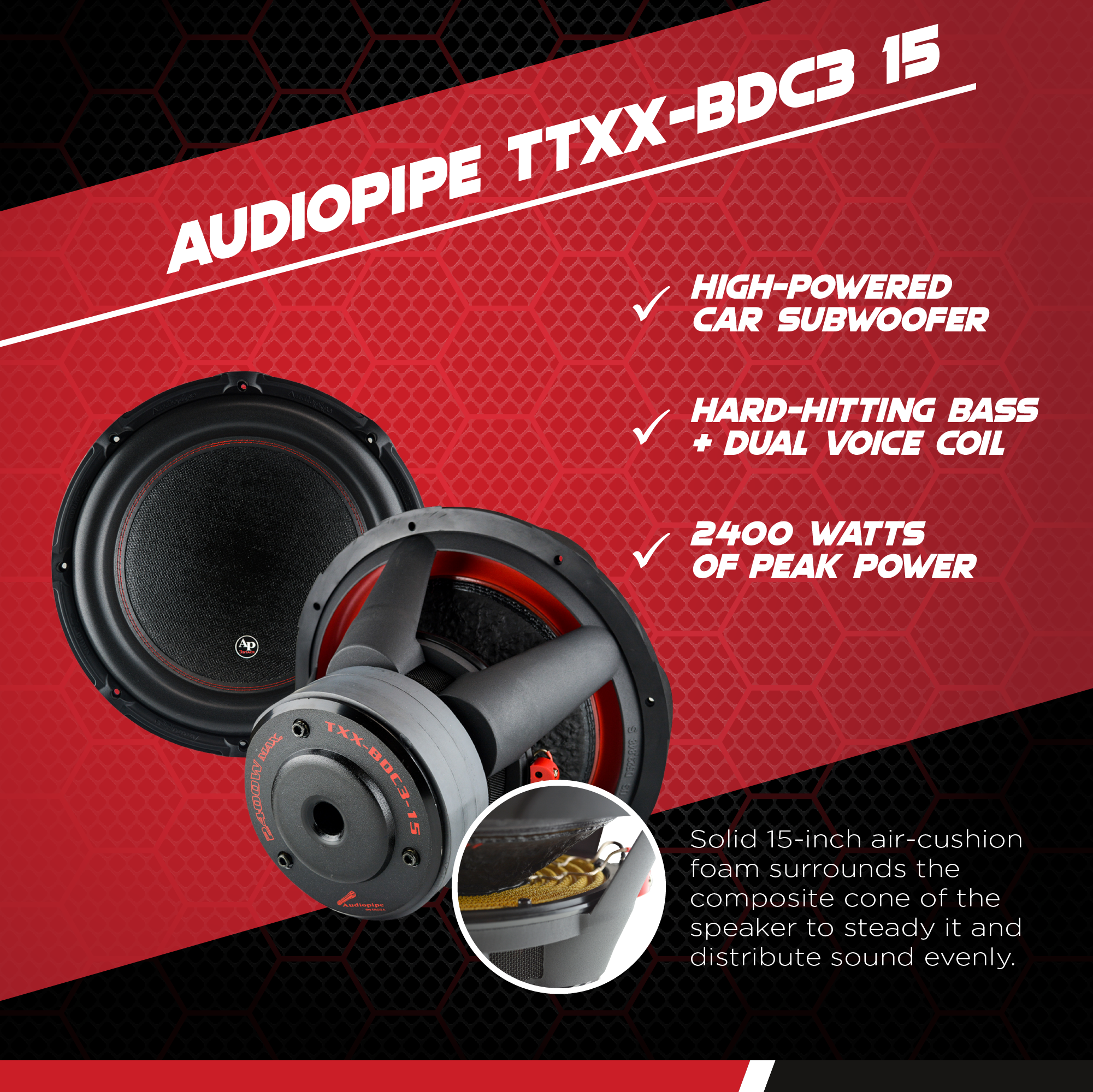 Audiopipe TXX-BDC3-15 15" 2400W Car Audio DVC Dual 4 Ohm High Power Subwoofer - VMInnovations