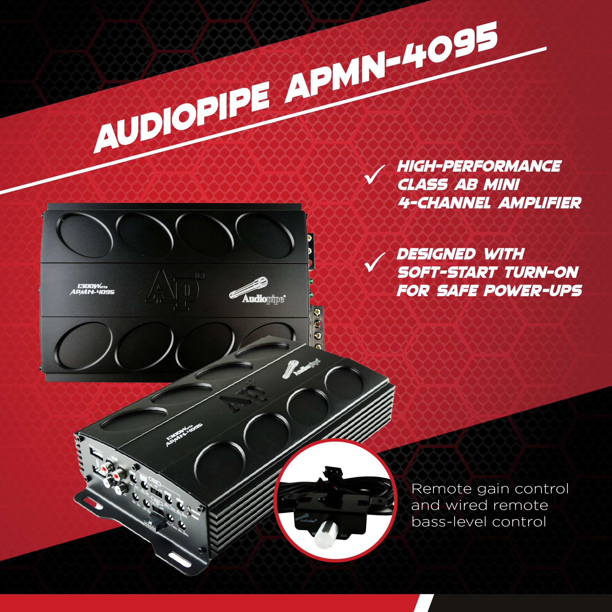Audiopipe APMI-4095 Class AB 1300 Watt 4 Channel Car Stereo MOSFET Amplifier - VMInnovations
