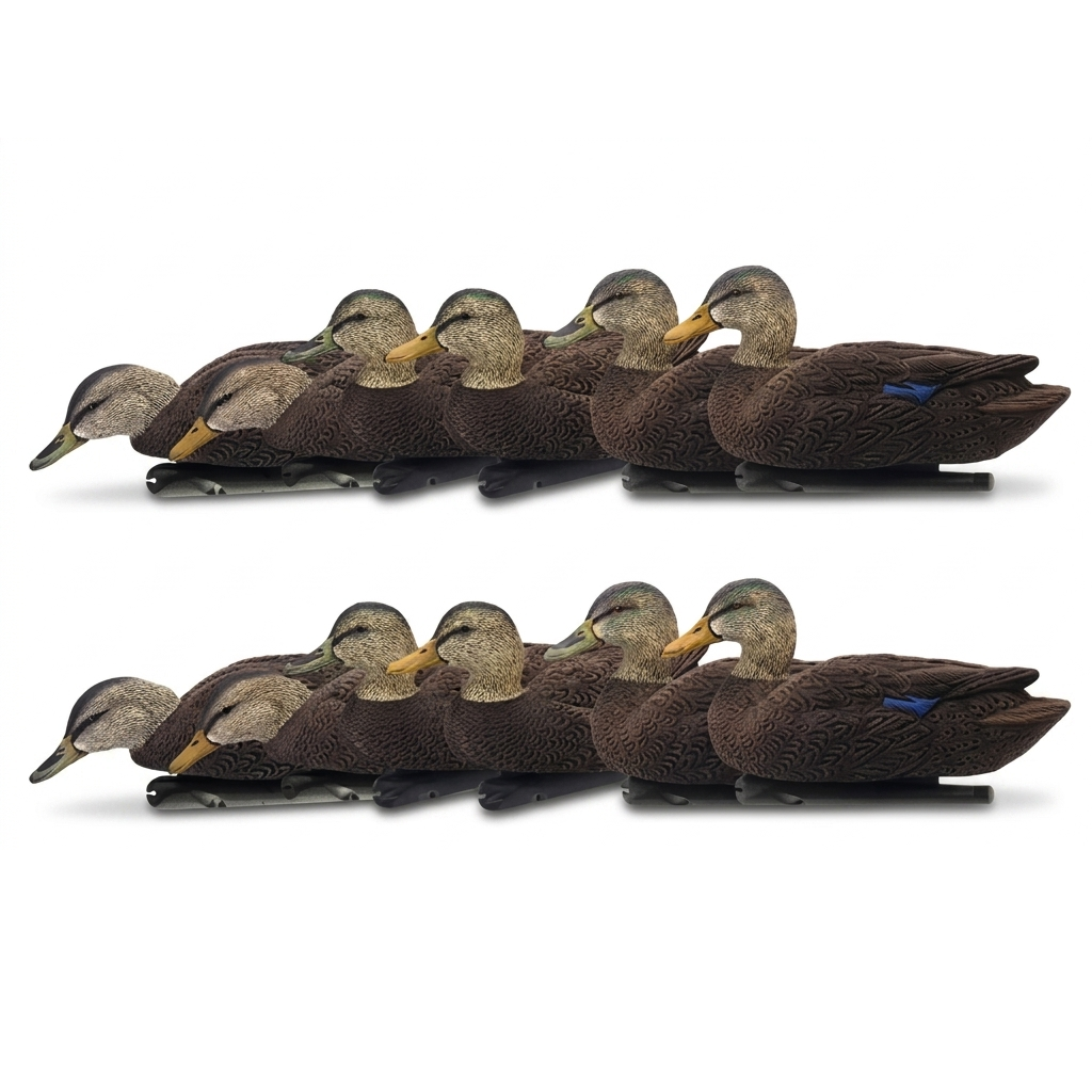 Avian X Topflight Black Ducks Realistic Decoy Sets with Flocked Bodies, 12 Pack - VMInnovations