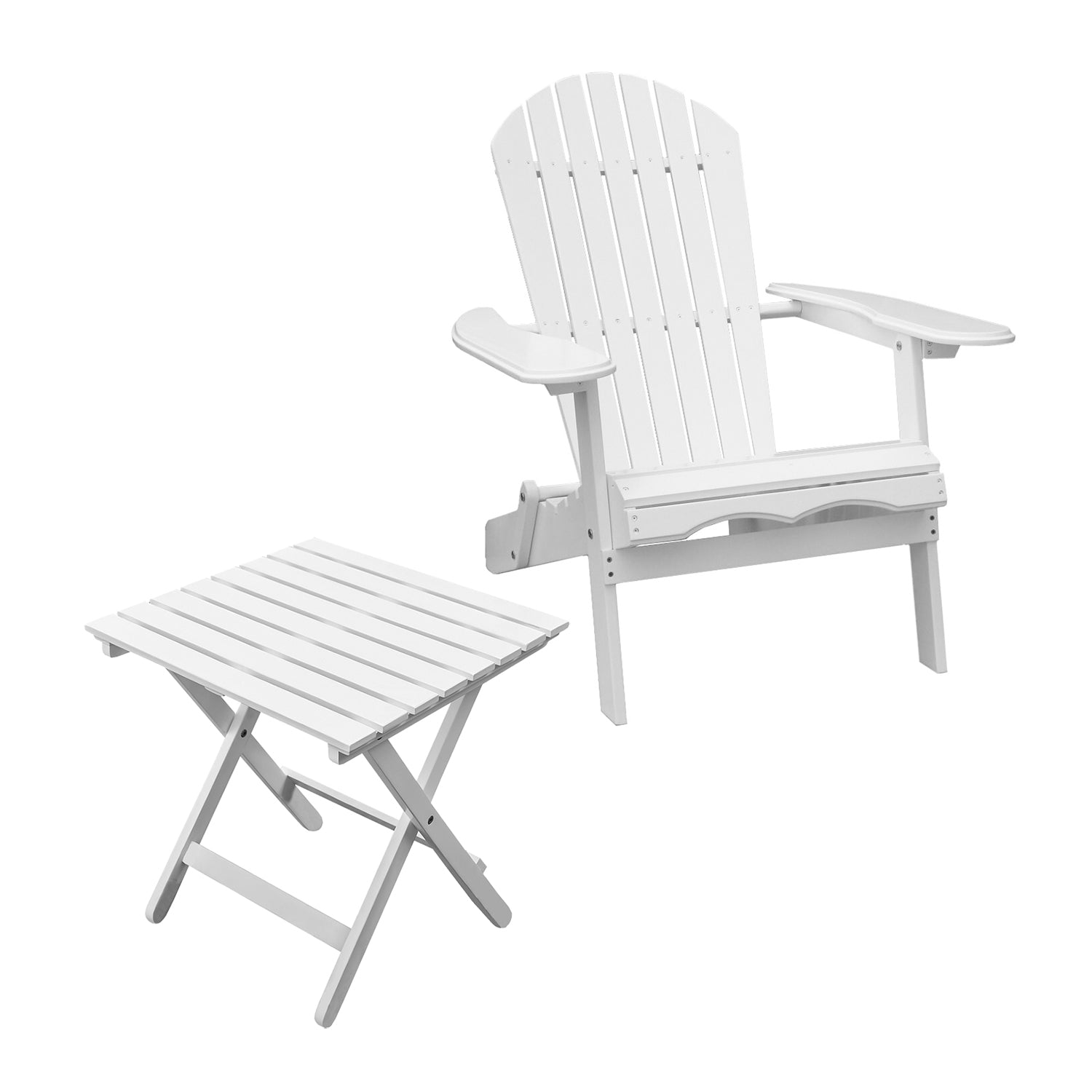 Northbeam Outdoor Acacia Foldable Wooden Deck Lounge Chair w/ Side Table, White