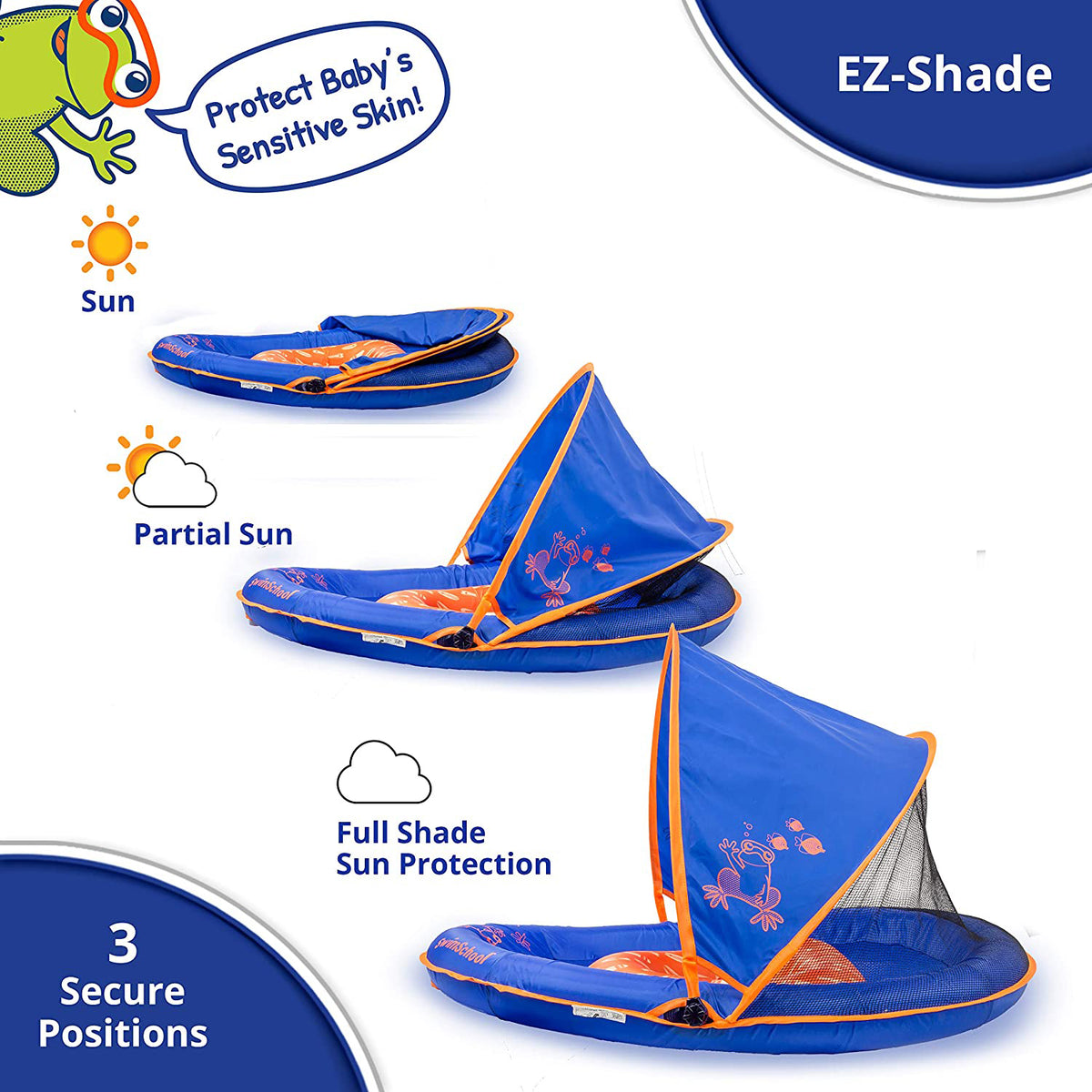 SwimSchool Baby Float with Adjustable Safety Seat & Sun Shade Canopy Blue (Used)