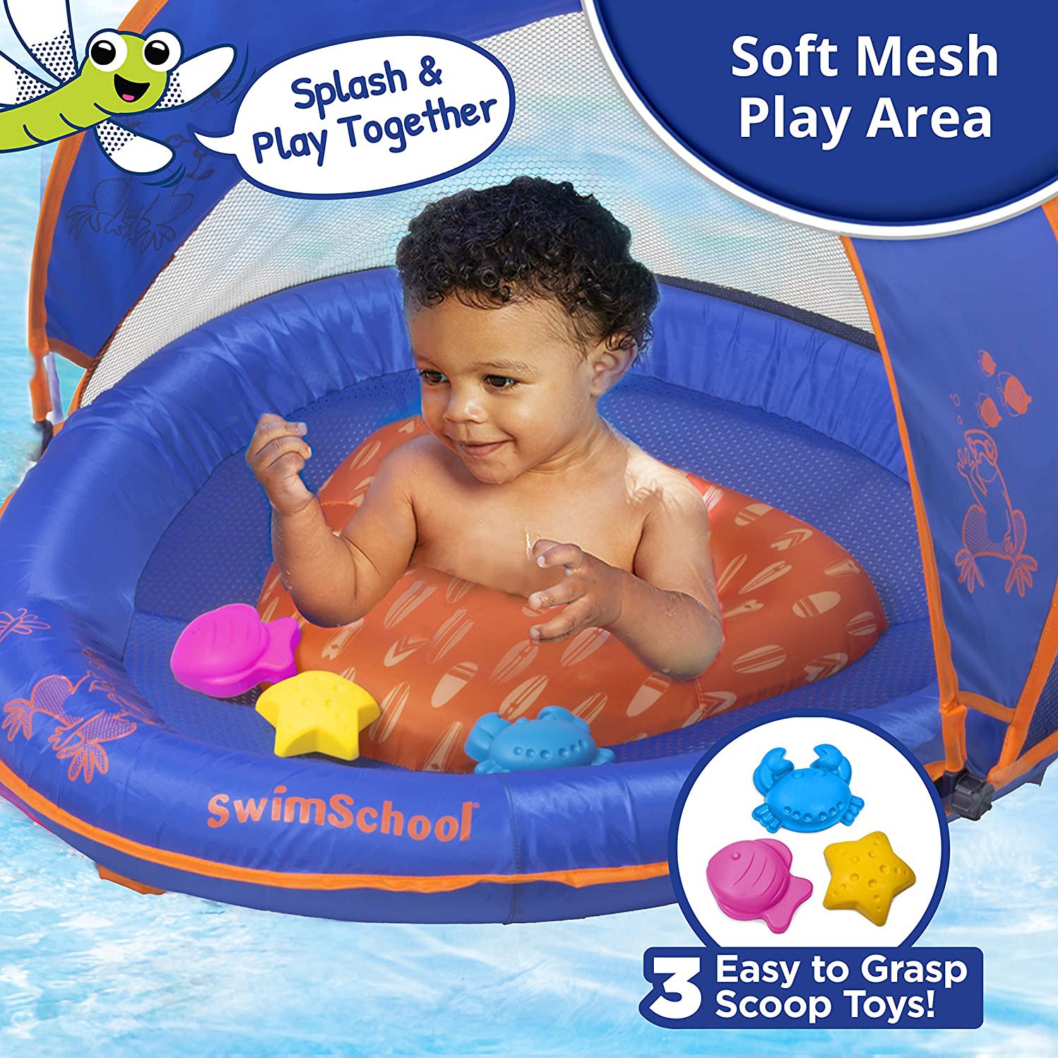 SwimSchool Baby Boat Float with Adjustable Safety Seat & Sun Canopy (Open Box)