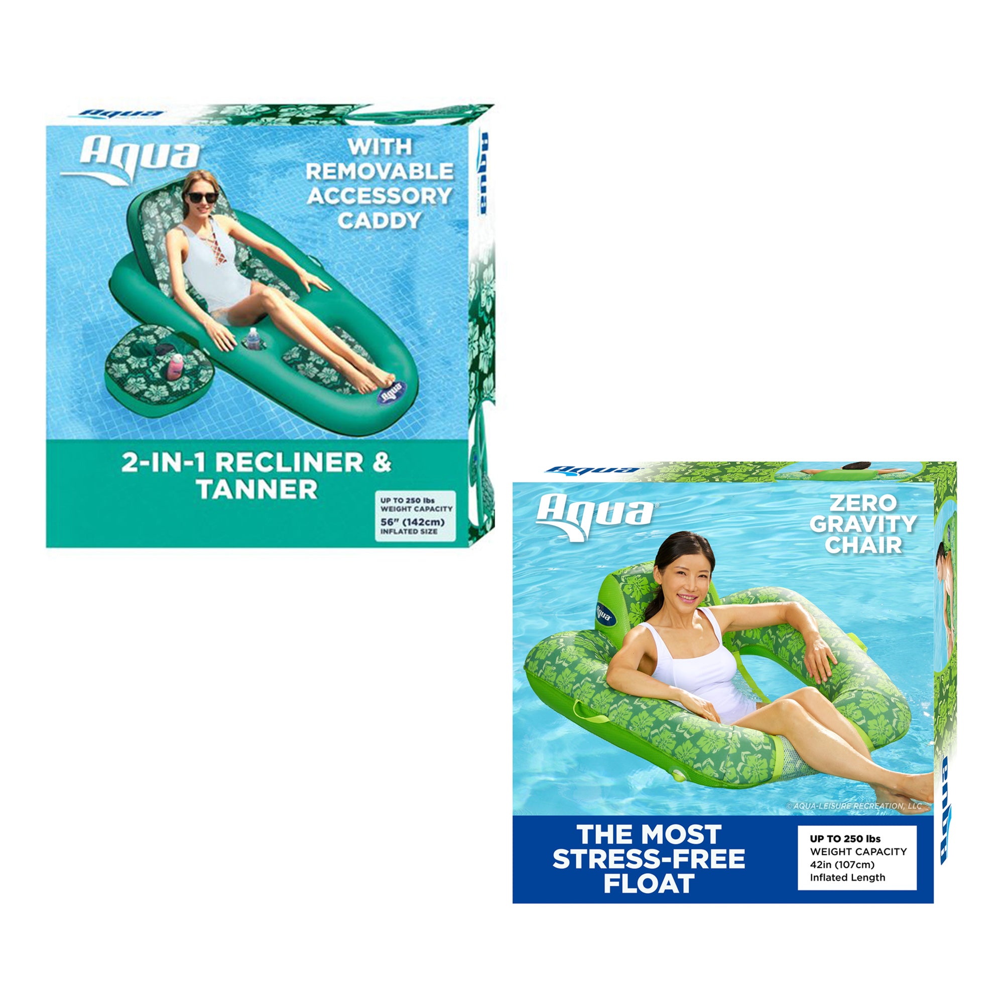 Aqua Leisure Campania Inflatable 2in1 Lounger, Floral & Zero Gravity Pool Float - VMInnovations
