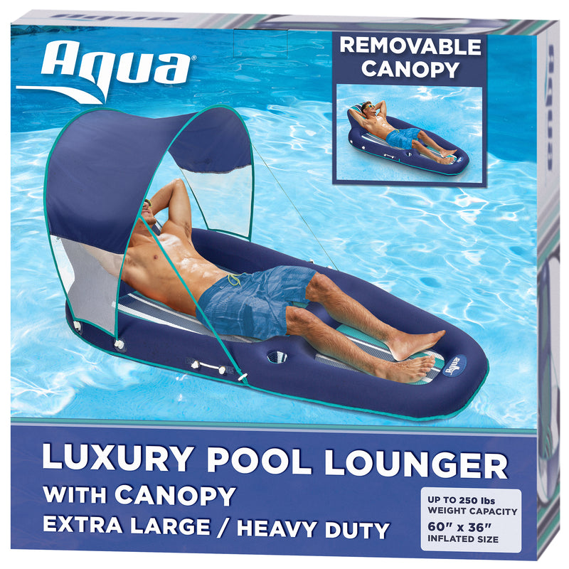Aqua Leisure Inflatable Pool Lounger Float w Sunshade Canopy, Blue (2 Pack)