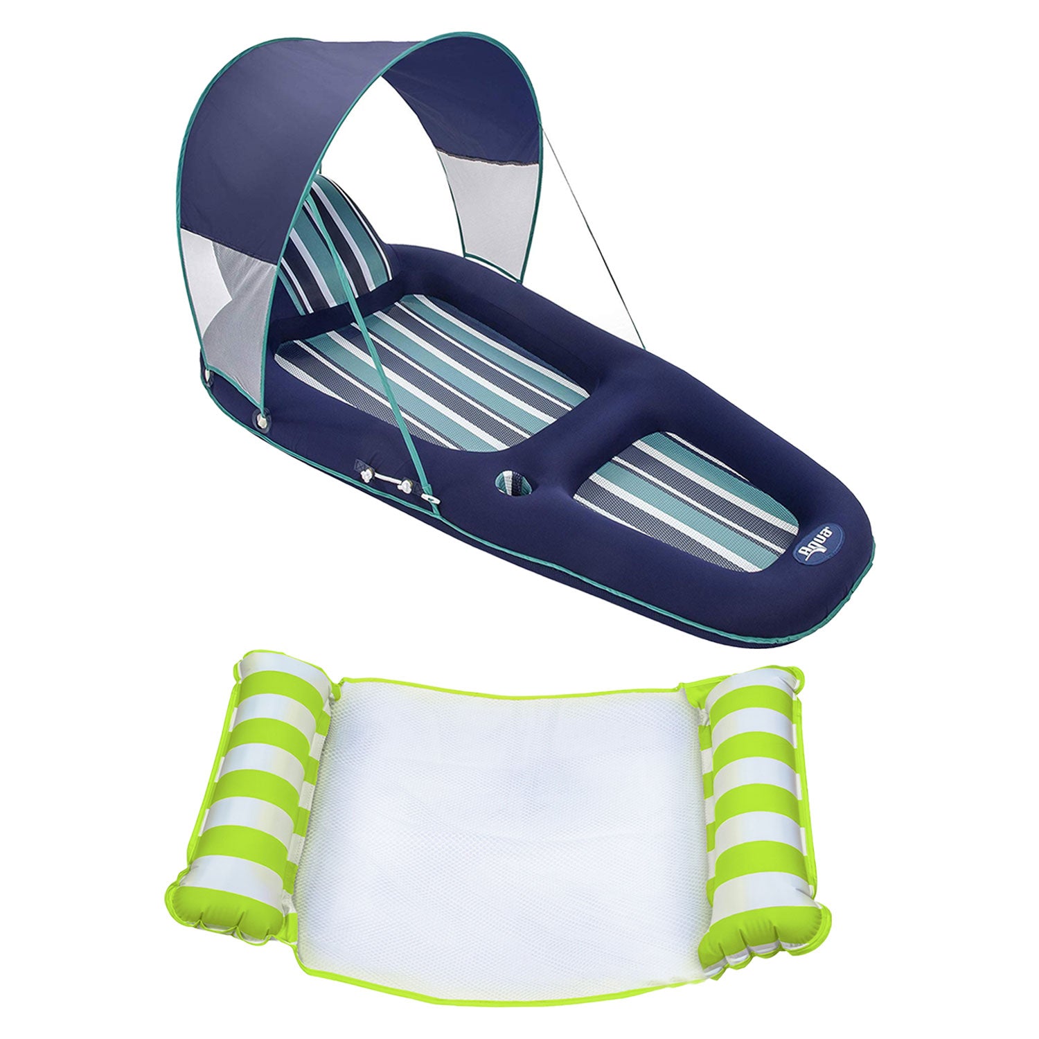 Aqua Leisure Luxury Canopy Float, Blue & Monterey 4-in-1 Pool Hammock, Green - VMInnovations