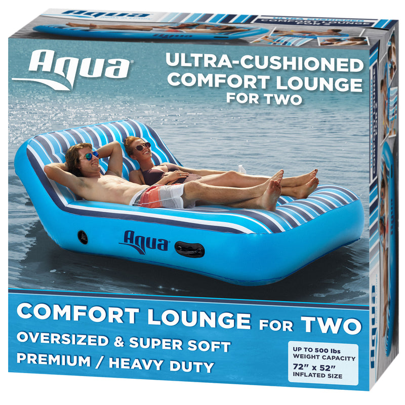 Aqua Lounge 1 Person Pool Float & 2 Person Pool Float Lounger w/ Hand Pump, Blue