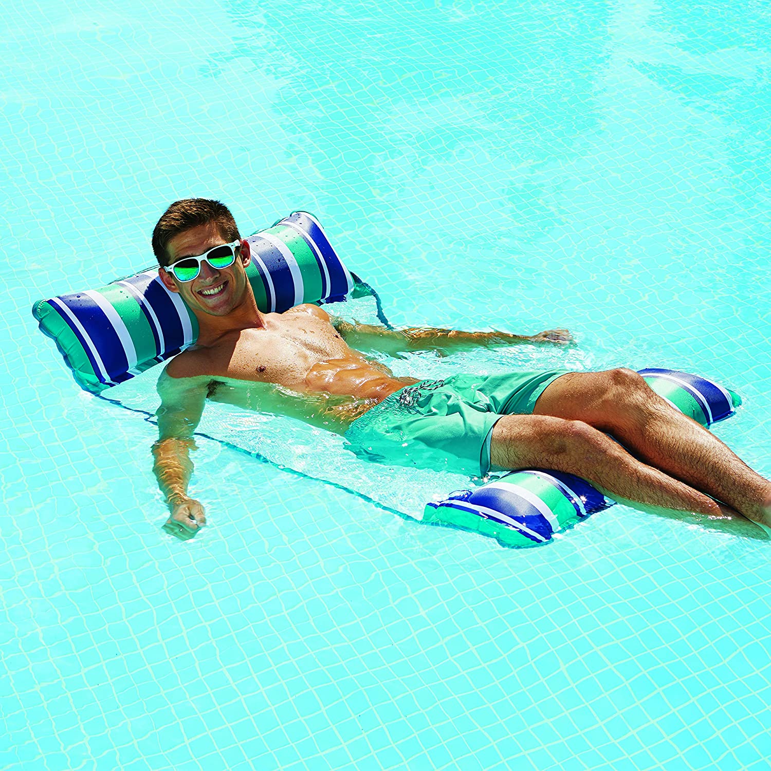 Aqua Leisure 4 in 1 Inflatable Monterey Hammock XL Pool Float, Navy (2 Pack) - VMInnovations