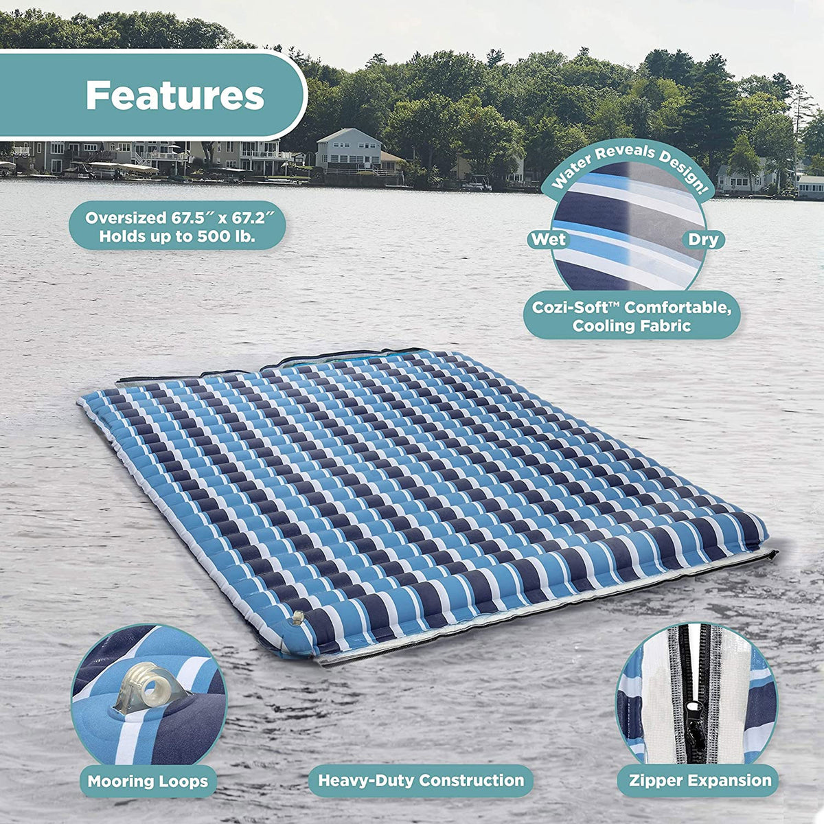 Aqua Supersized & Expandable Inflatable Island Water Floating Plank Mat (2 Pack)