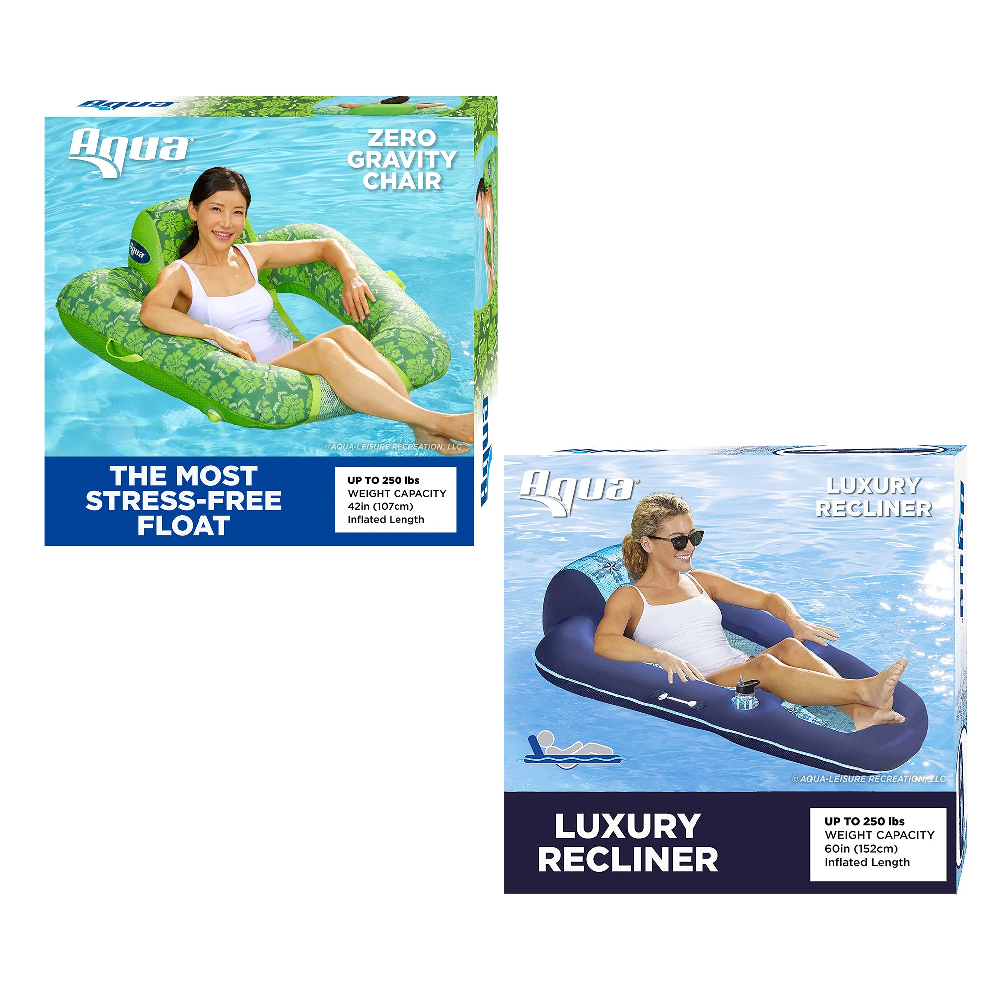Aqua Leisure Luxury Water Recliner, Blue & Zero Gravity Pool Float, Green Floral - VMInnovations