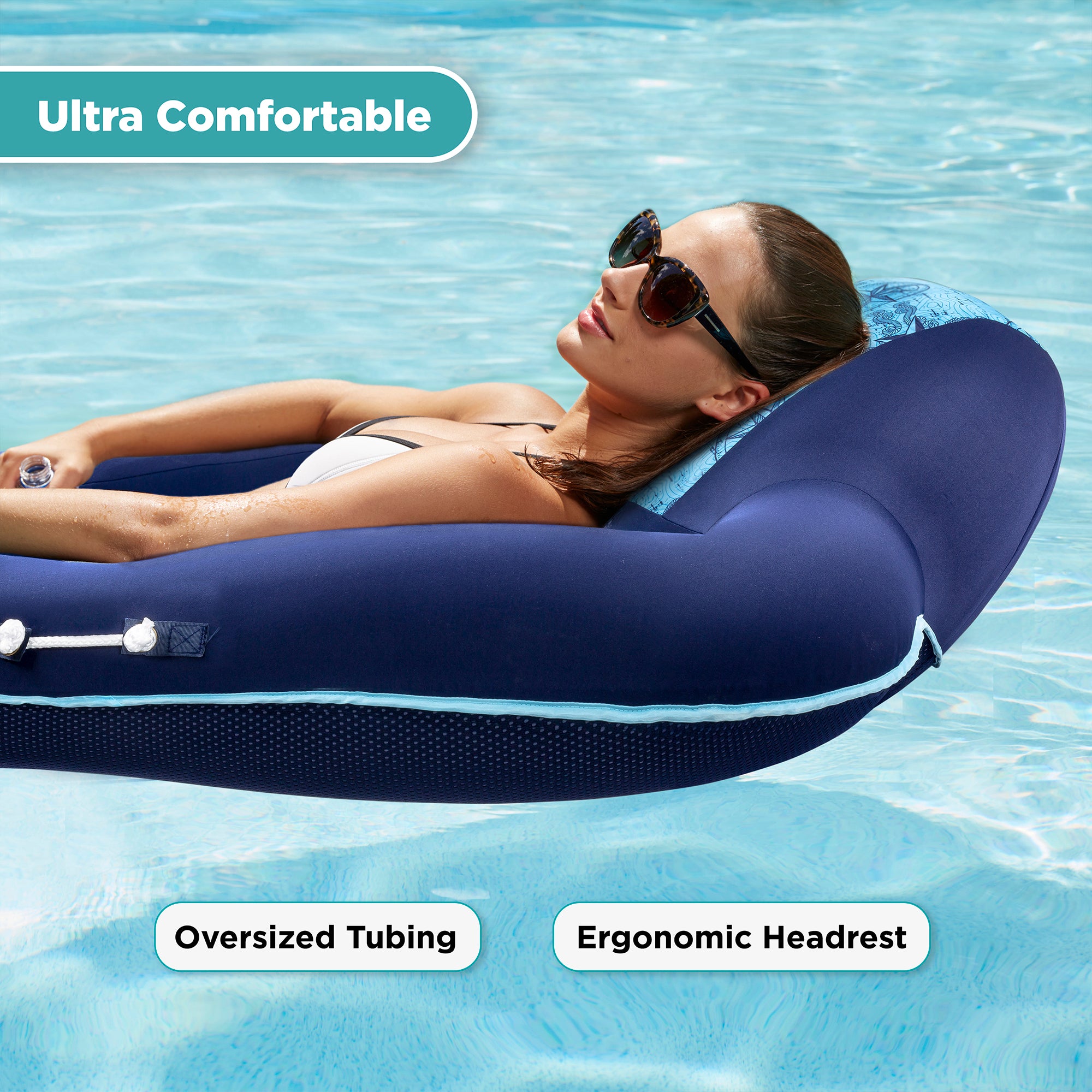 Aqua Leisure Luxury Water Recliner, Blue & Zero Gravity Pool Float, Green Floral - VMInnovations