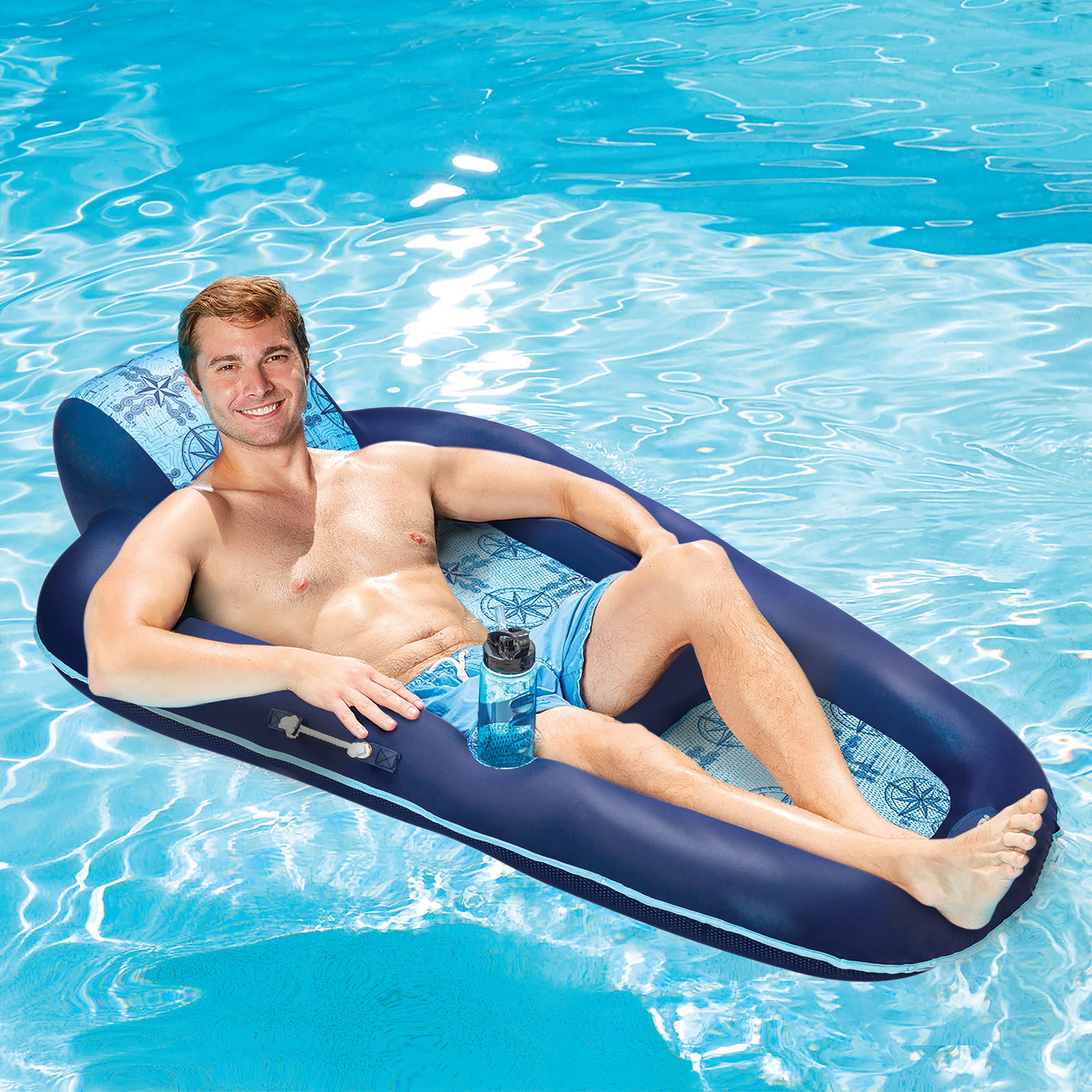 Aqua Leisure Luxury Water Recliner, Blue & Zero Gravity Pool Float, Green Floral - VMInnovations