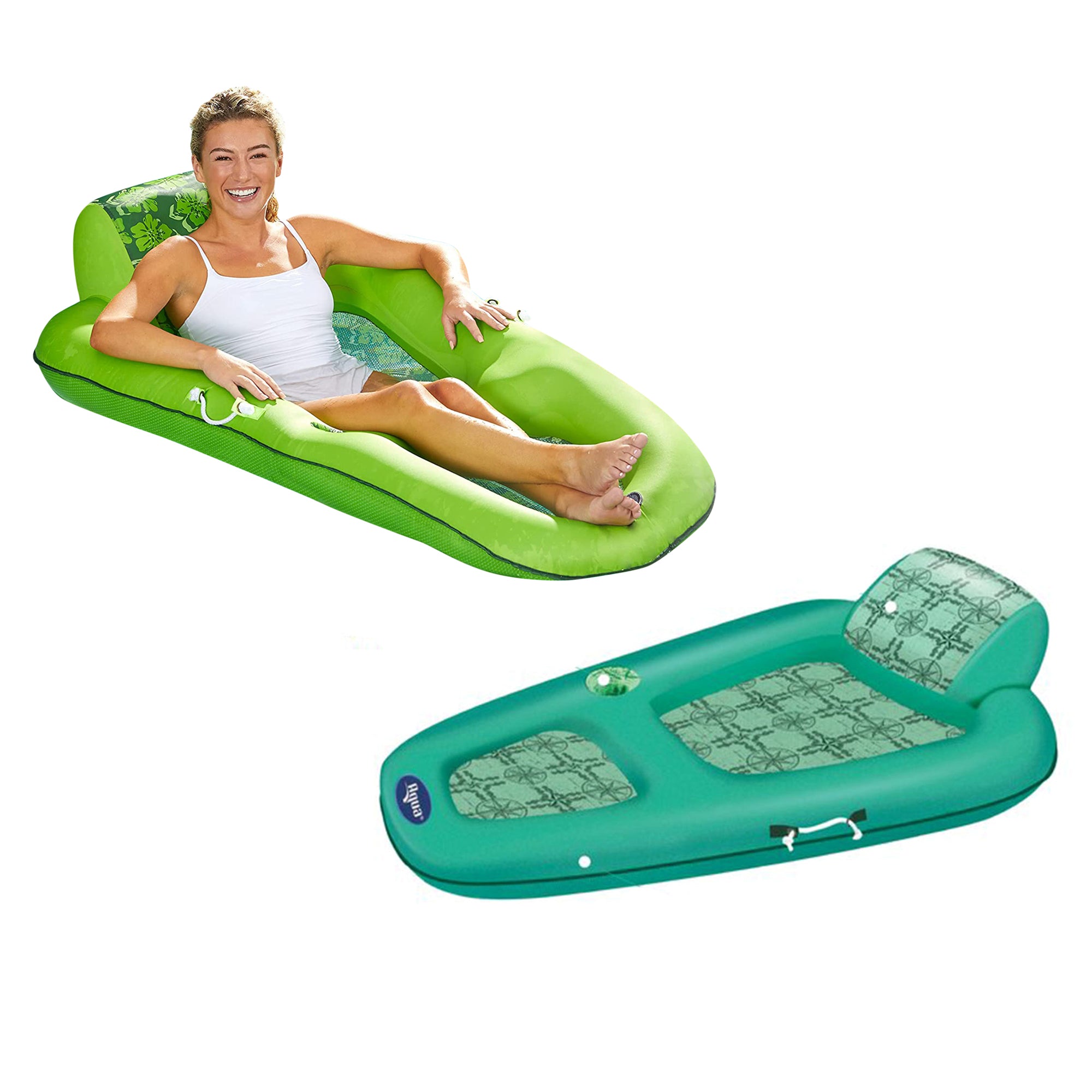 Aqua Leisure Polyknit Luxe Pool Lounger, Teal & Luxury Recliner Float, Green - VMInnovations