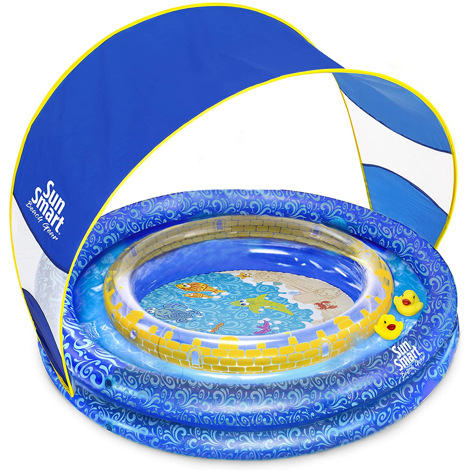 Aqua Leisure AZP15225 SunSmart Lazy River Kiddie Pool with Sun Shade & Hand Pump - VMInnovations