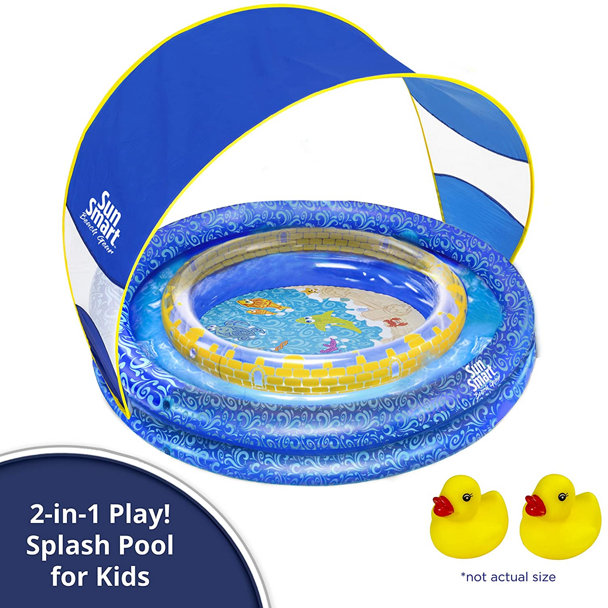 Aqua Leisure SunSmart Lazy River Kiddie Pool with 50 UPF Sun Shade, Blue