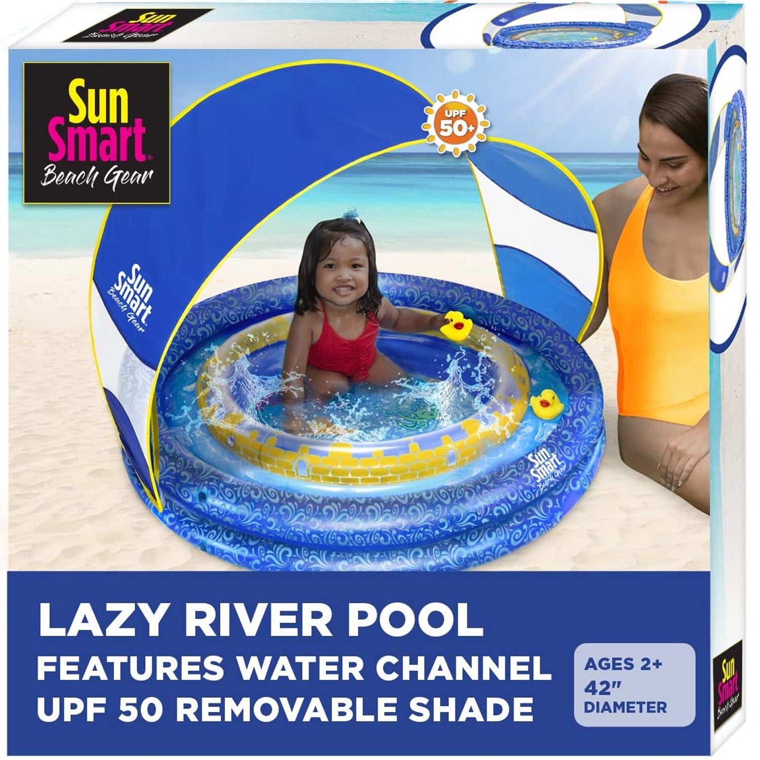 Aqua Leisure AZP15225 SunSmart Lazy River Kiddie Pool with Sun Shade & Hand Pump - VMInnovations