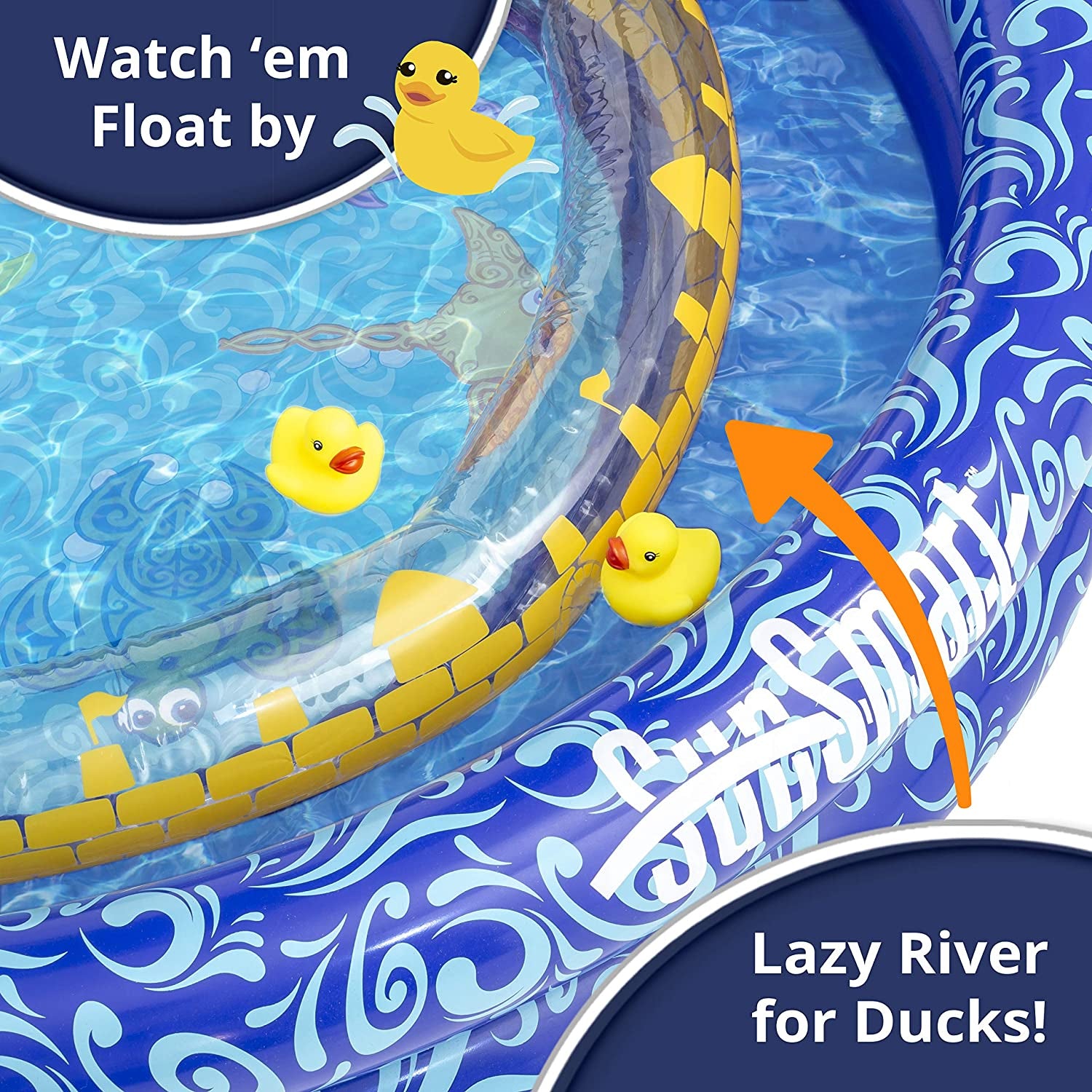 Aqua Leisure AZP15225 SunSmart Lazy River Kiddie Pool with Sun Shade & Hand Pump - VMInnovations