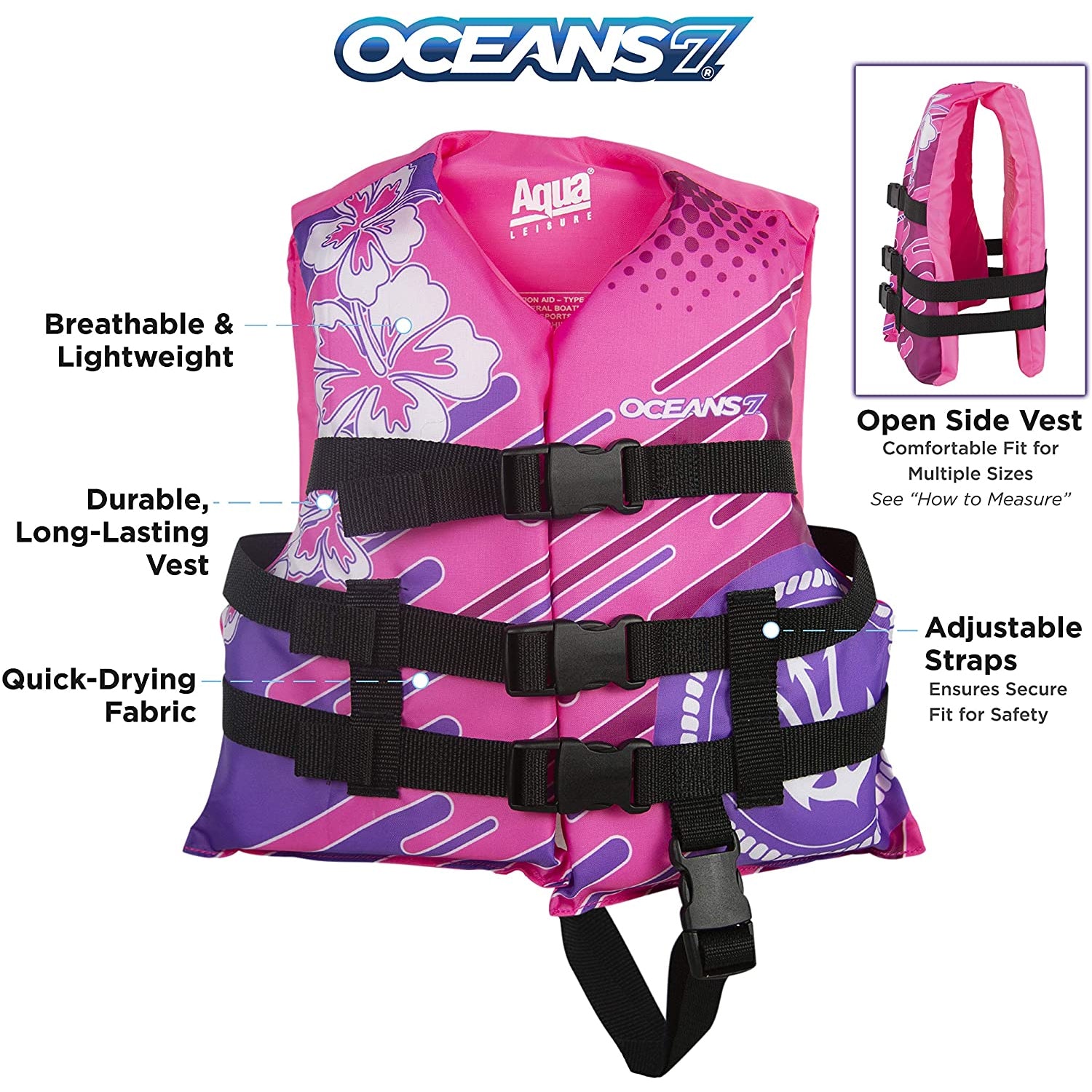 Oceans7 Flex Form Child Type III PFD Life Jacket Vest for 30-50lb,Pink(Open Box) - VMInnovations