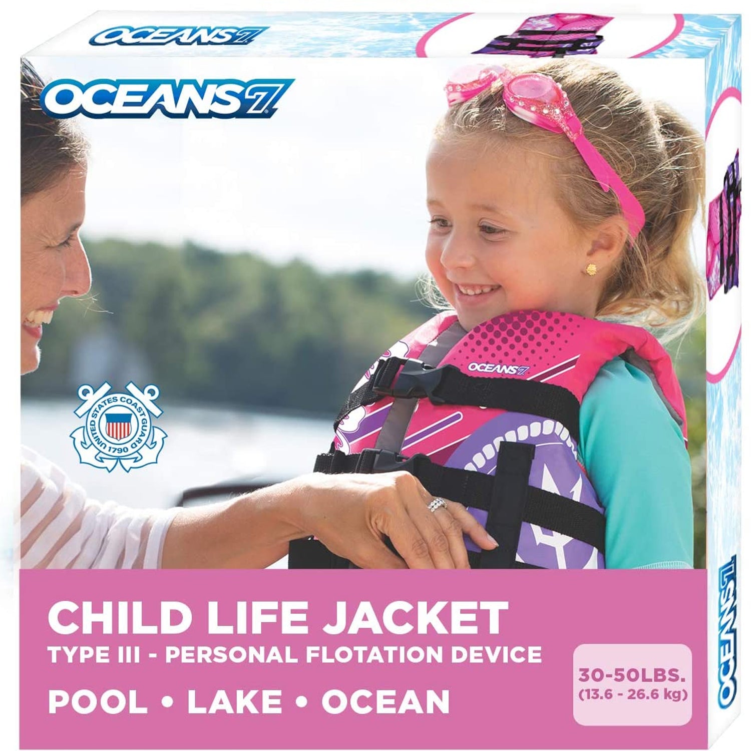 Oceans7 Flex Form Child Type III PFD Life Jacket Vest for 30-50lb,Pink(Open Box) - VMInnovations